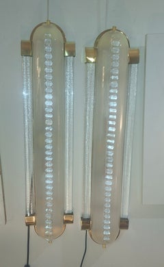 Art Deco Style,  Pair of Brass and Murano Glass Sconces