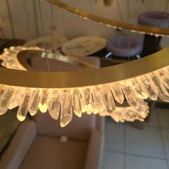3 circles natural quartz and brass chandelier