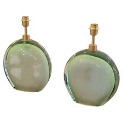 Pair of Table Lamps in green  Murano Glass