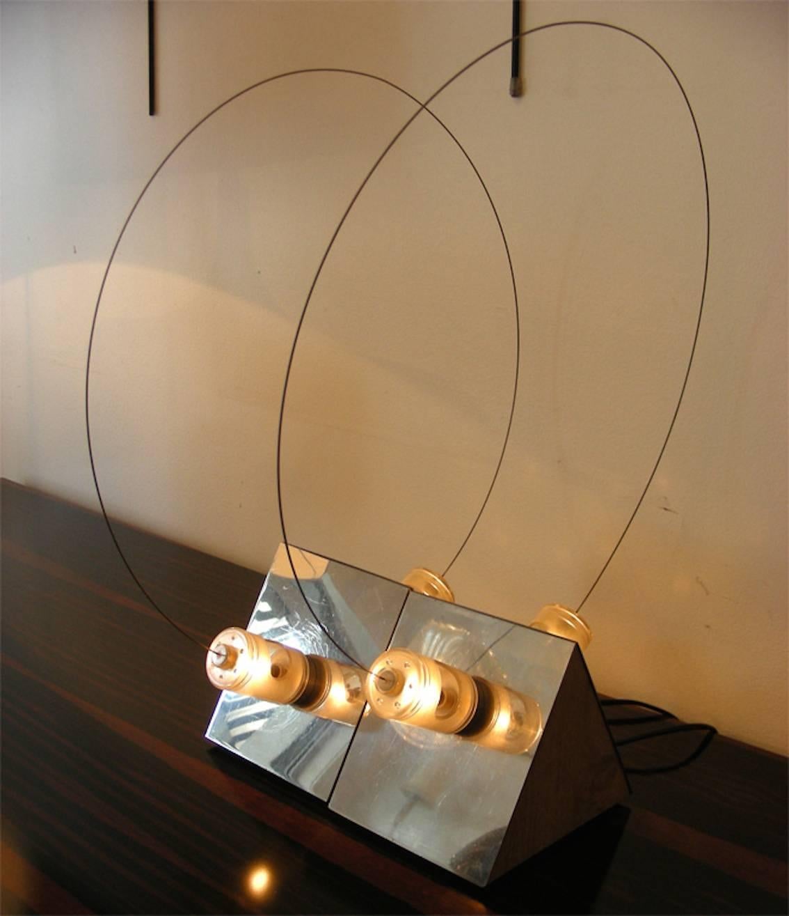 Beautiful table lamp ( one unit) by Gruppo Arditi and Gianni Gamberini, Signed on the  back, in excellent condition
Dimensions indicated with out the string, H with 50 cm.
Biblio : permanent collection of MOMA new-york.