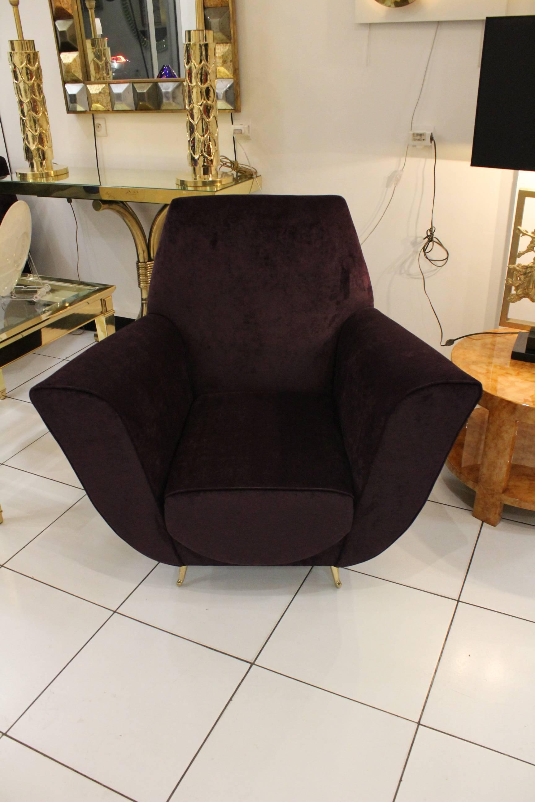 Italian armchairs reupholstered purple velvet in excellent condition.