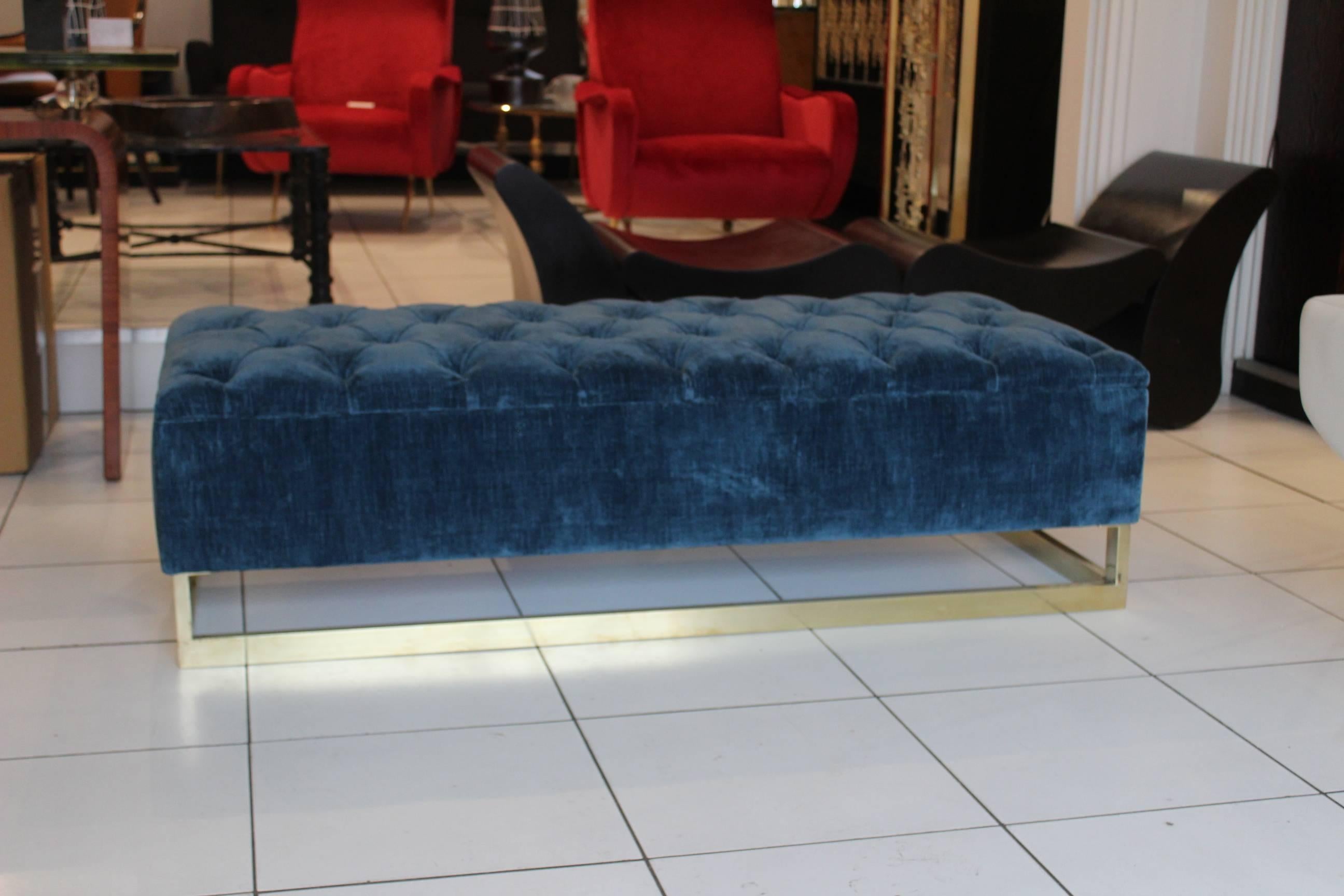 European Blue Velvet Padded Bench