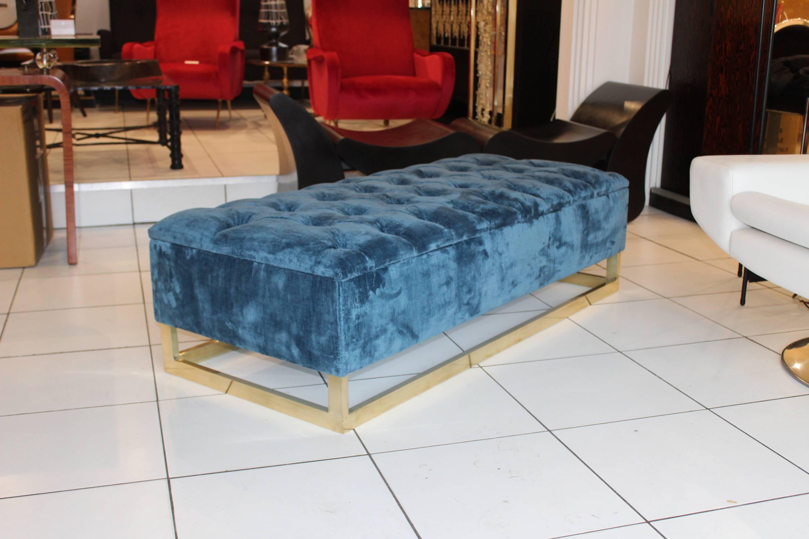 20th Century Blue Velvet Padded Bench