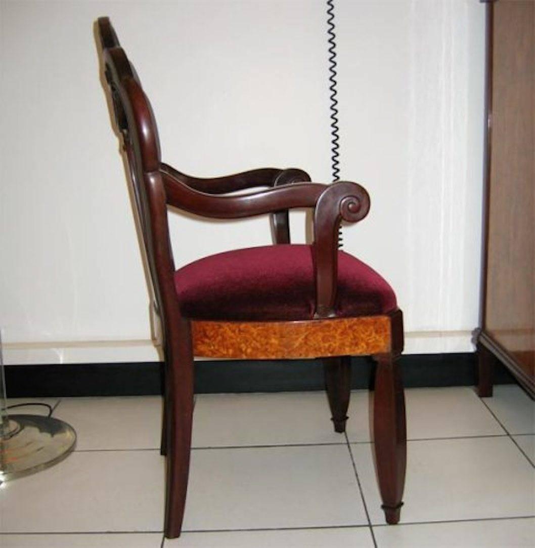 Early 20th Century Maurice Dufrene, Pair of Walnut Burl and Amaranth Wood Armchairs, circa 1925