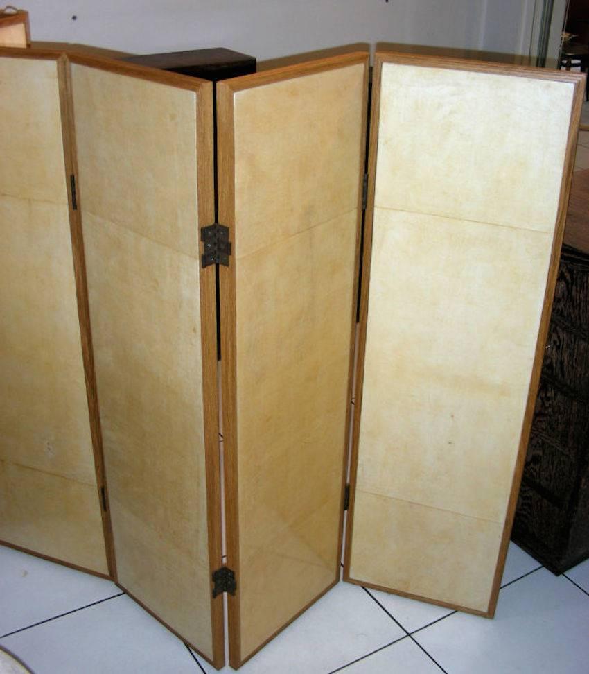 French Oak and Original Parchment Screen, circa 1940