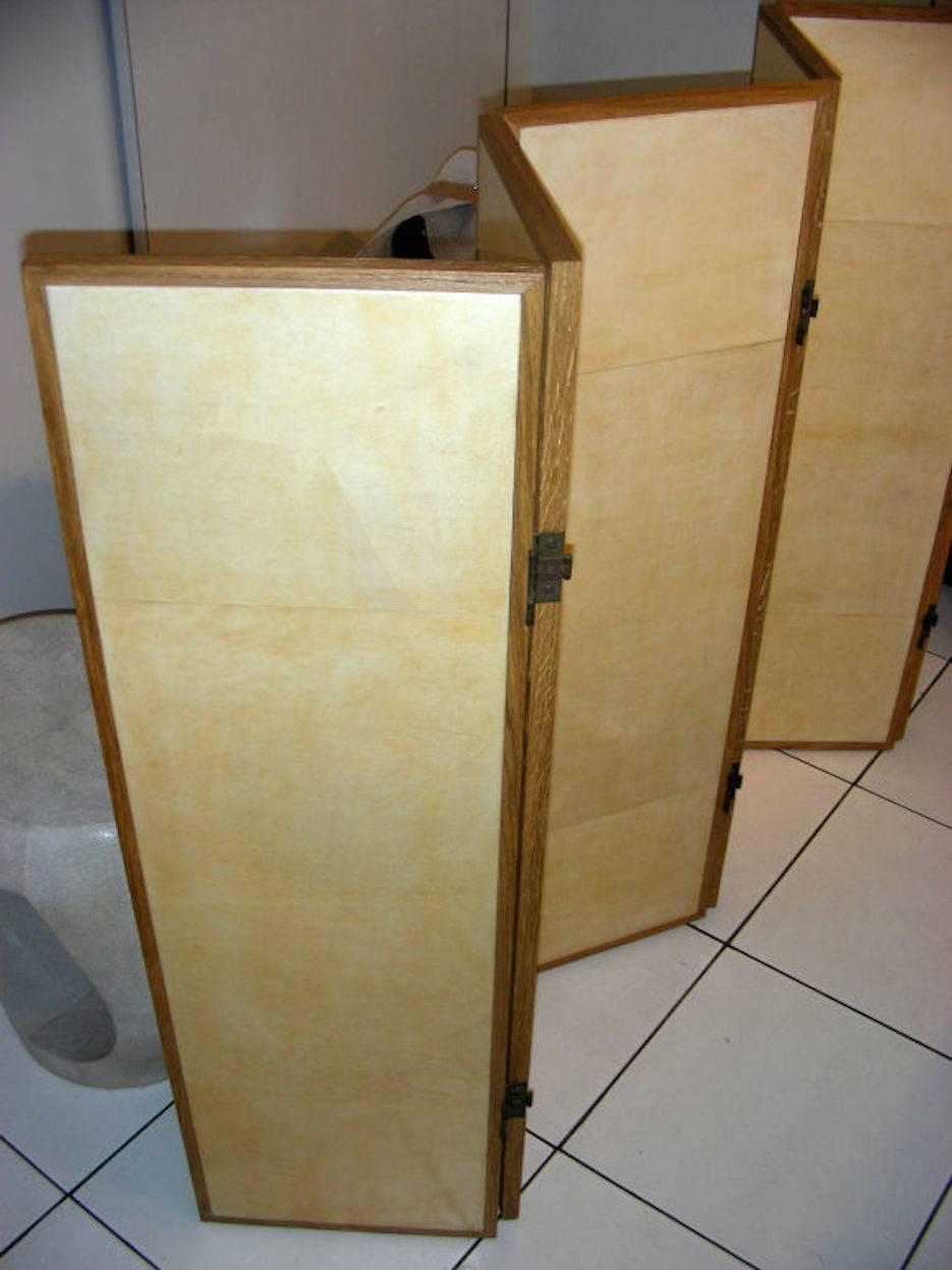 Mid-Century Modern Oak and Original Parchment Screen, circa 1940