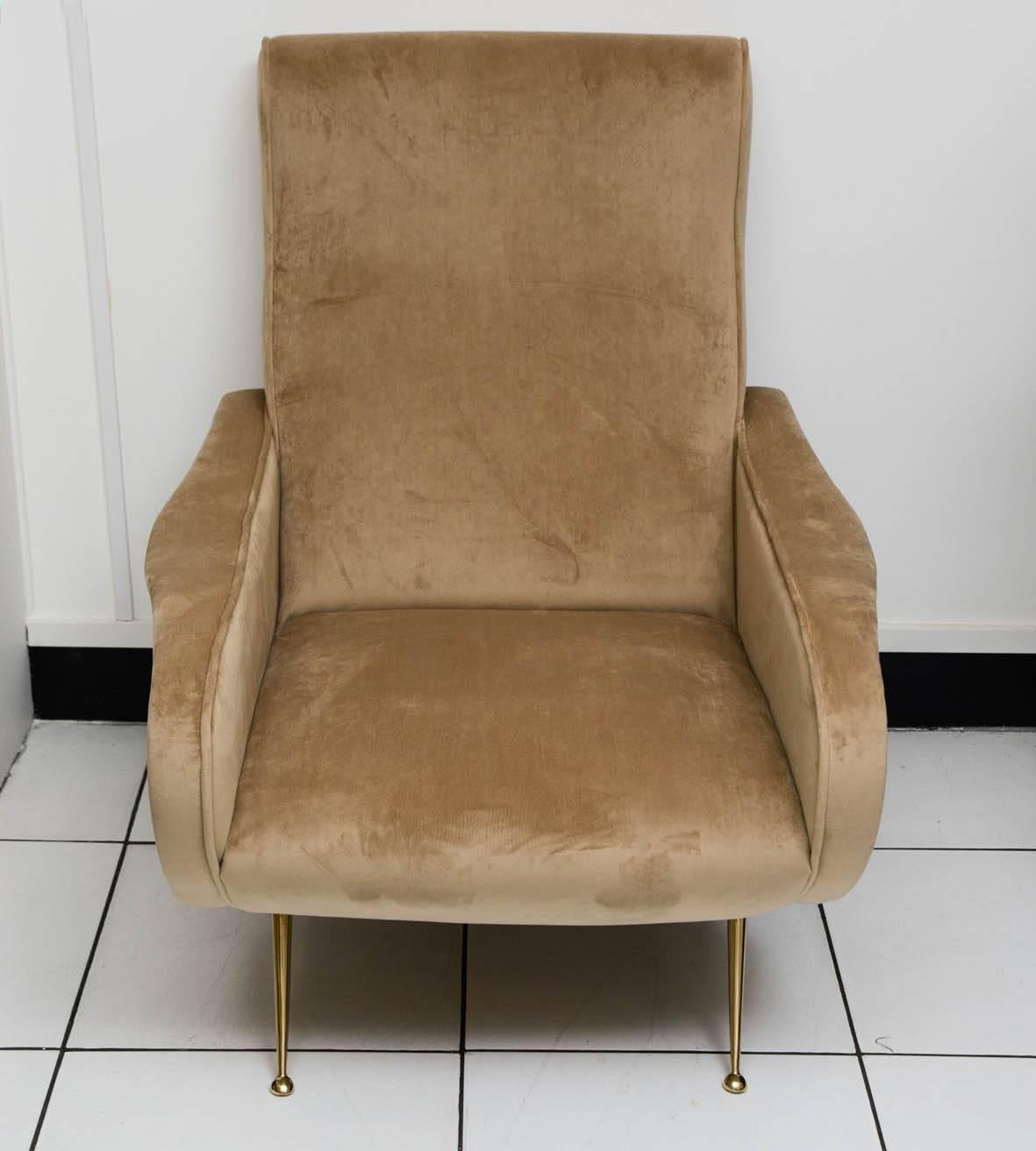 Italian armchairs reupholstered light brown velvet, in excellent condition.