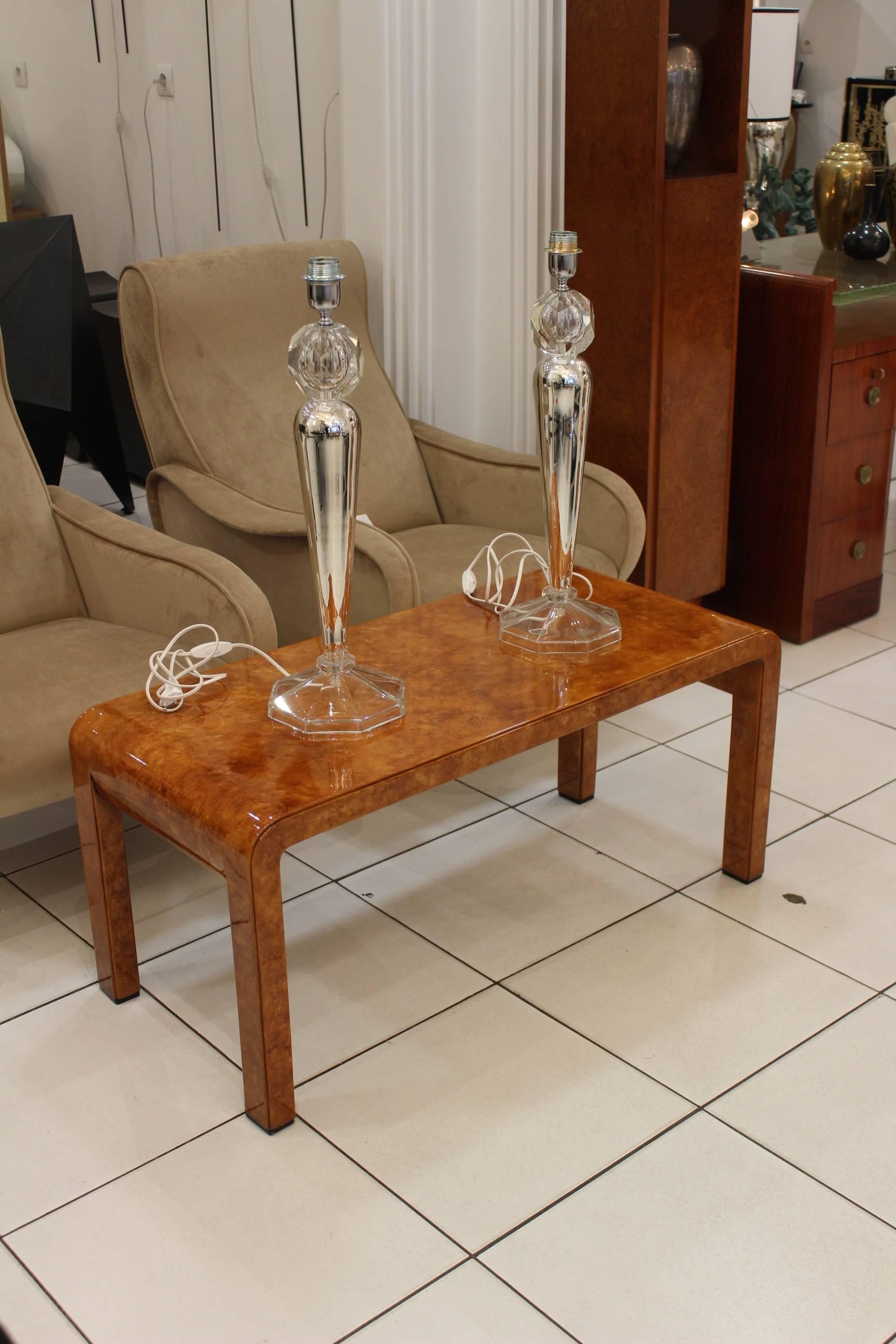 Art Deco Low Table in Varnished Parchment Veneer Attributed Aldo Tura For Sale