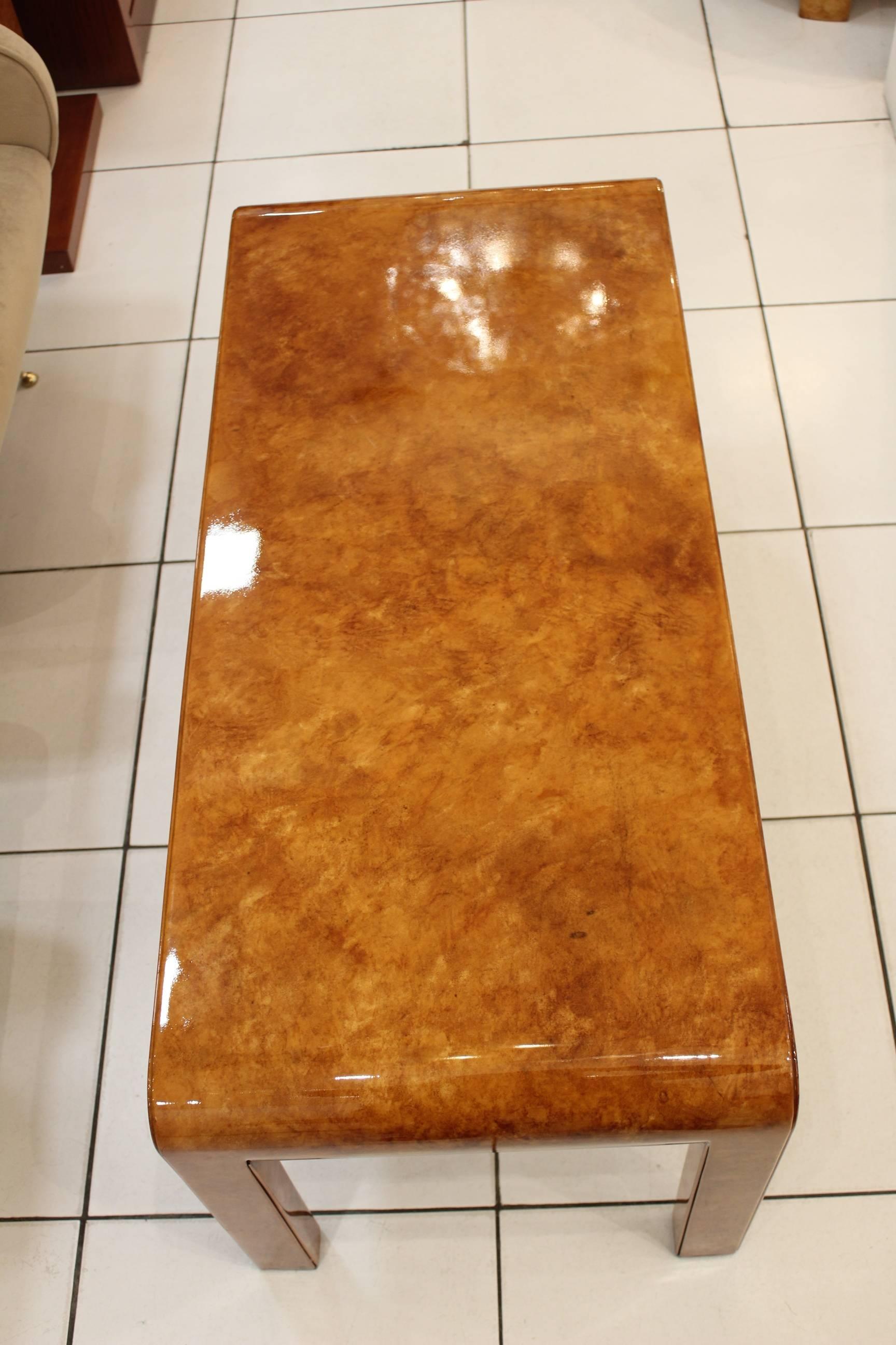 Mid-20th Century Low Table in Varnished Parchment Veneer Attributed Aldo Tura For Sale