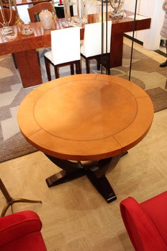 French Art Deco Wood and Leather Table, circa 1930