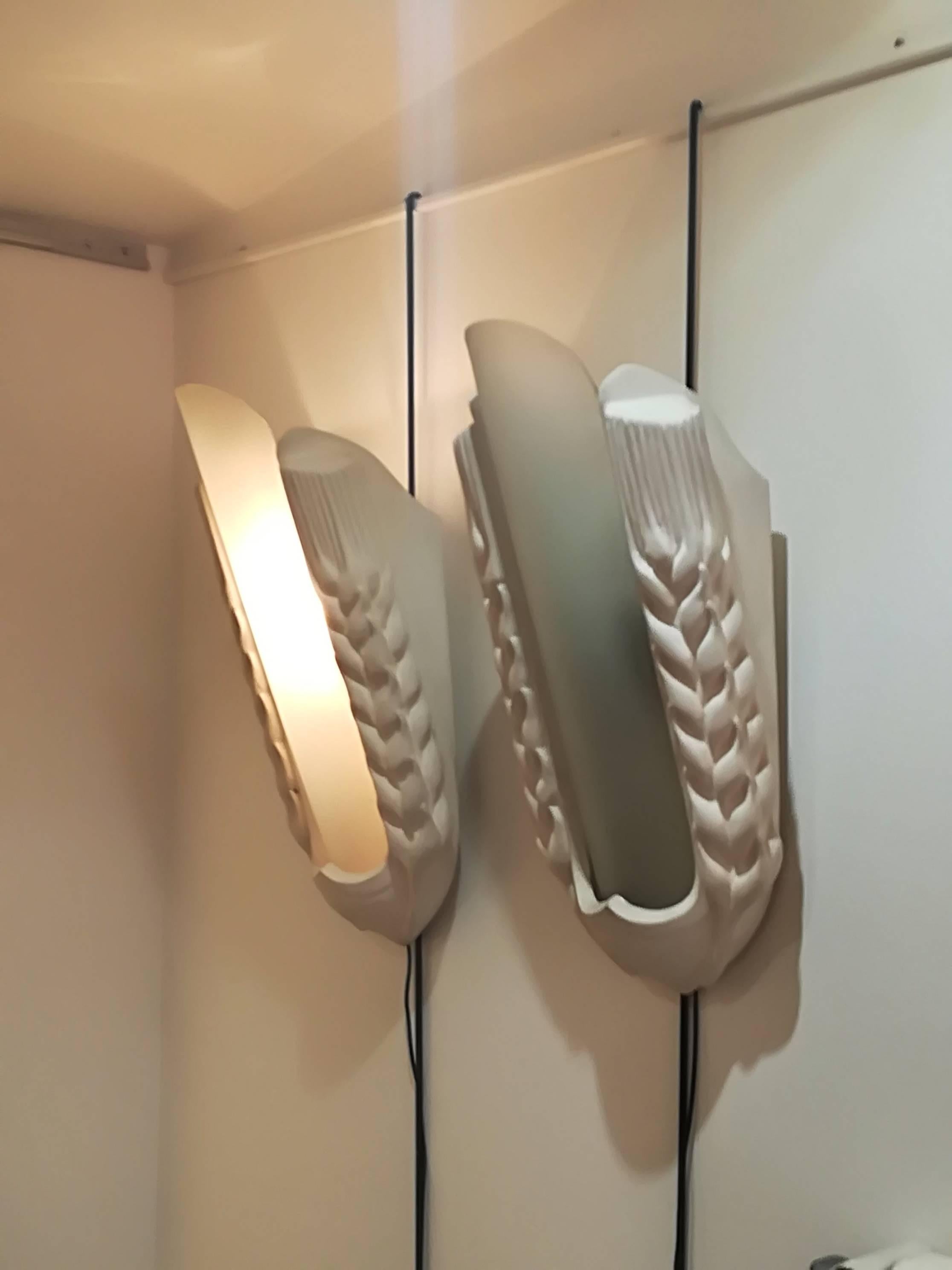 Art Deco Pair of 1940 Plaster and Glass Sconces