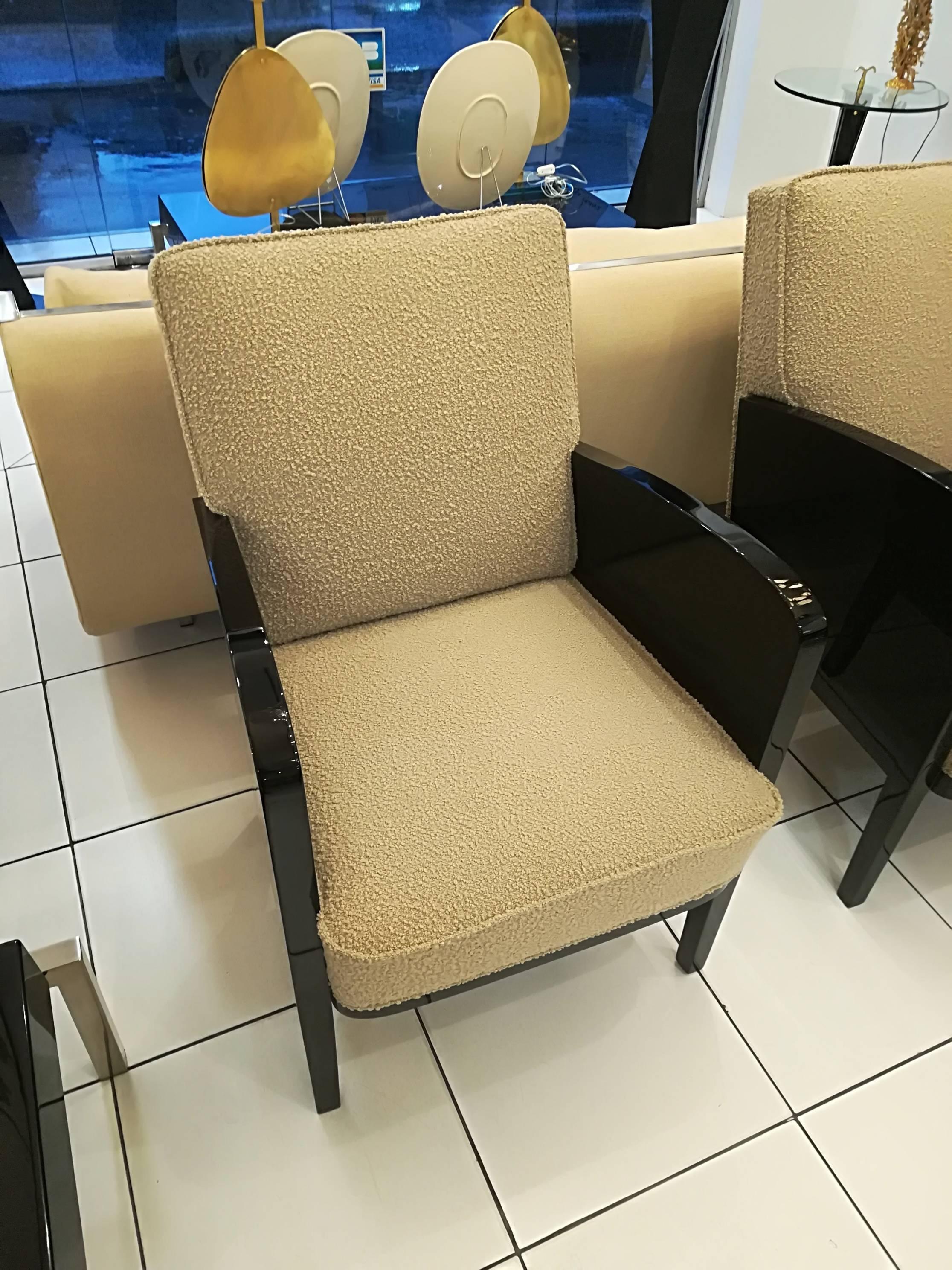 Art Deco armchairs in lacquered wood, designed by the architects Damon et Berteaux, in 1933, for the National Bank for the Commerce and the Industry. 
( fully restored)
Can be sold separately on request

 