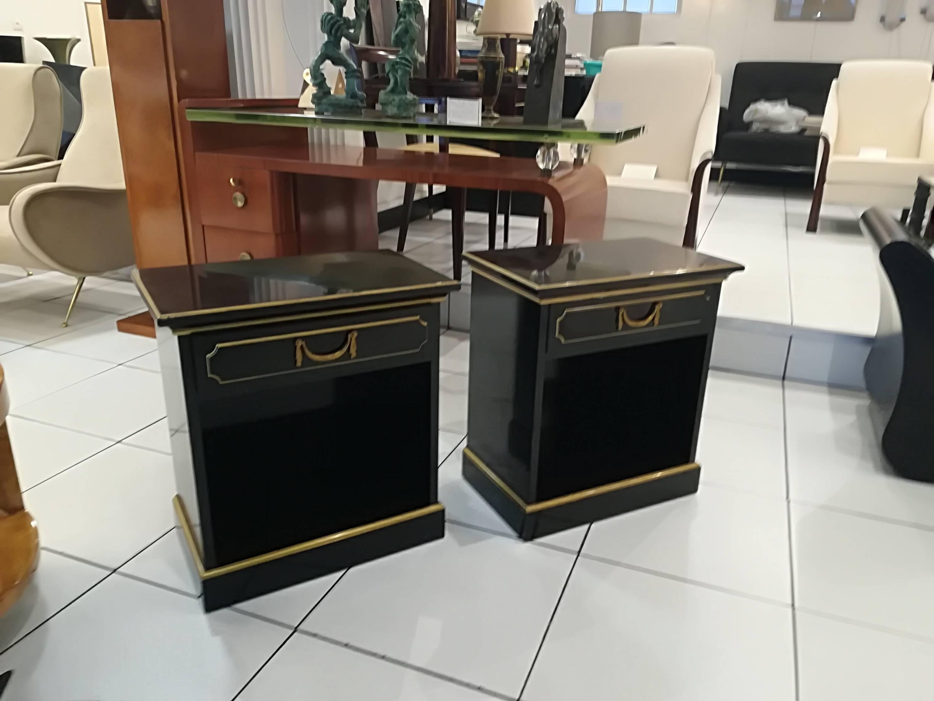 Brass Pair Of Bedside Or side Tables By Maurice Hirch Circa 1940
