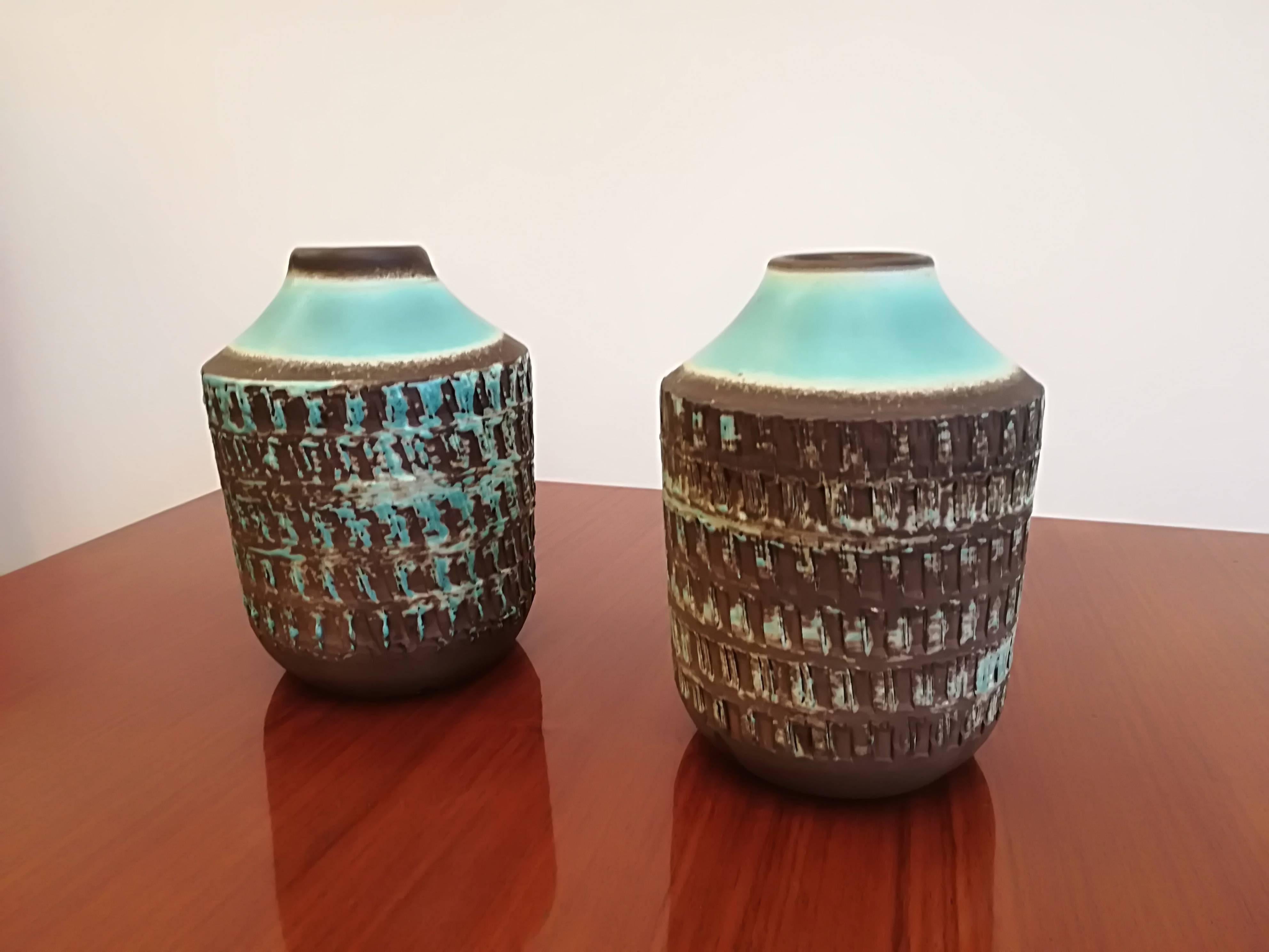 Jean Besnard two Art Deco ceramic vases, circa 1930, signed, in excellent condition.
