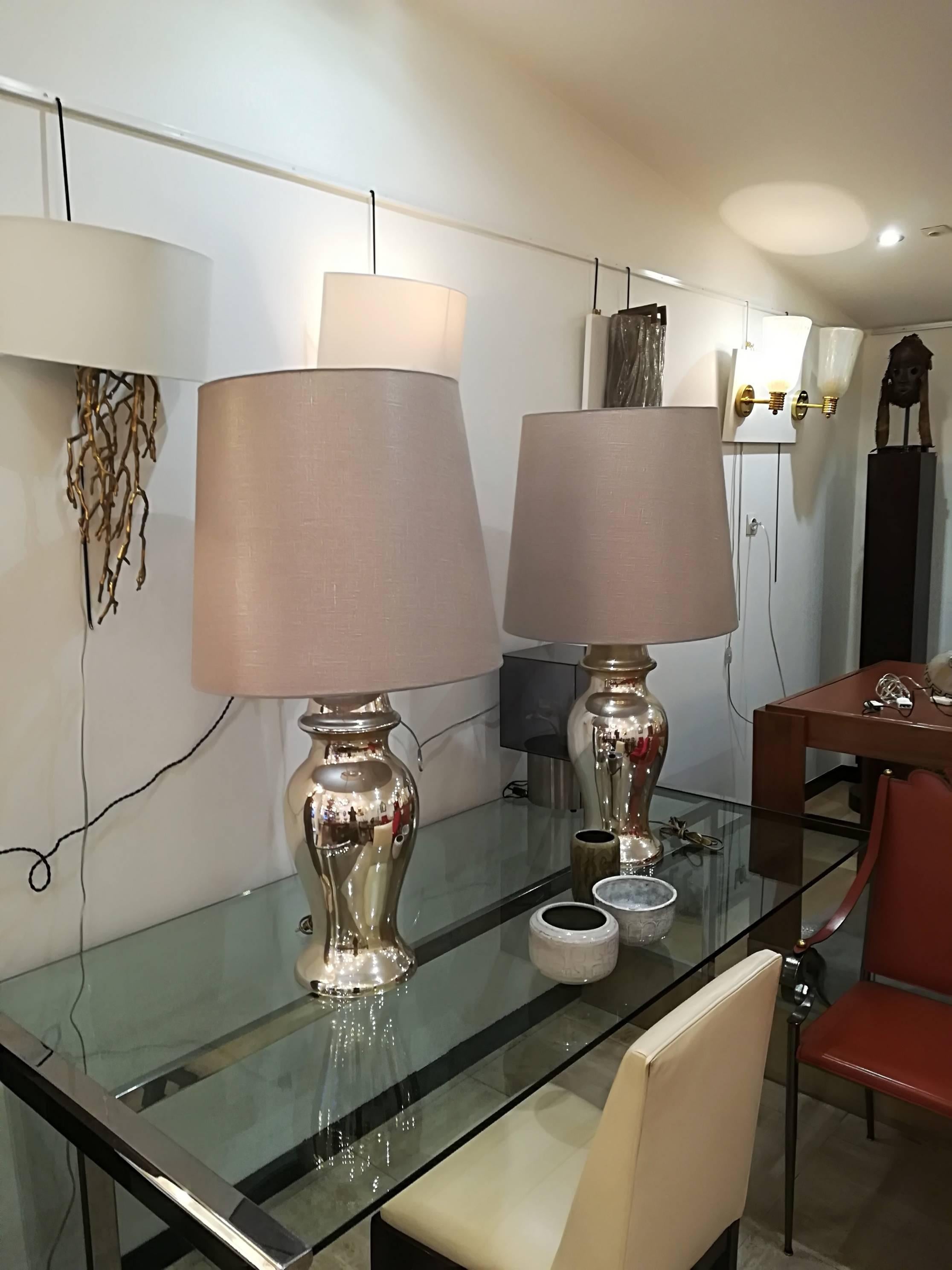 Glass Beautiful Pair of Eglomized Table Lamps For Sale