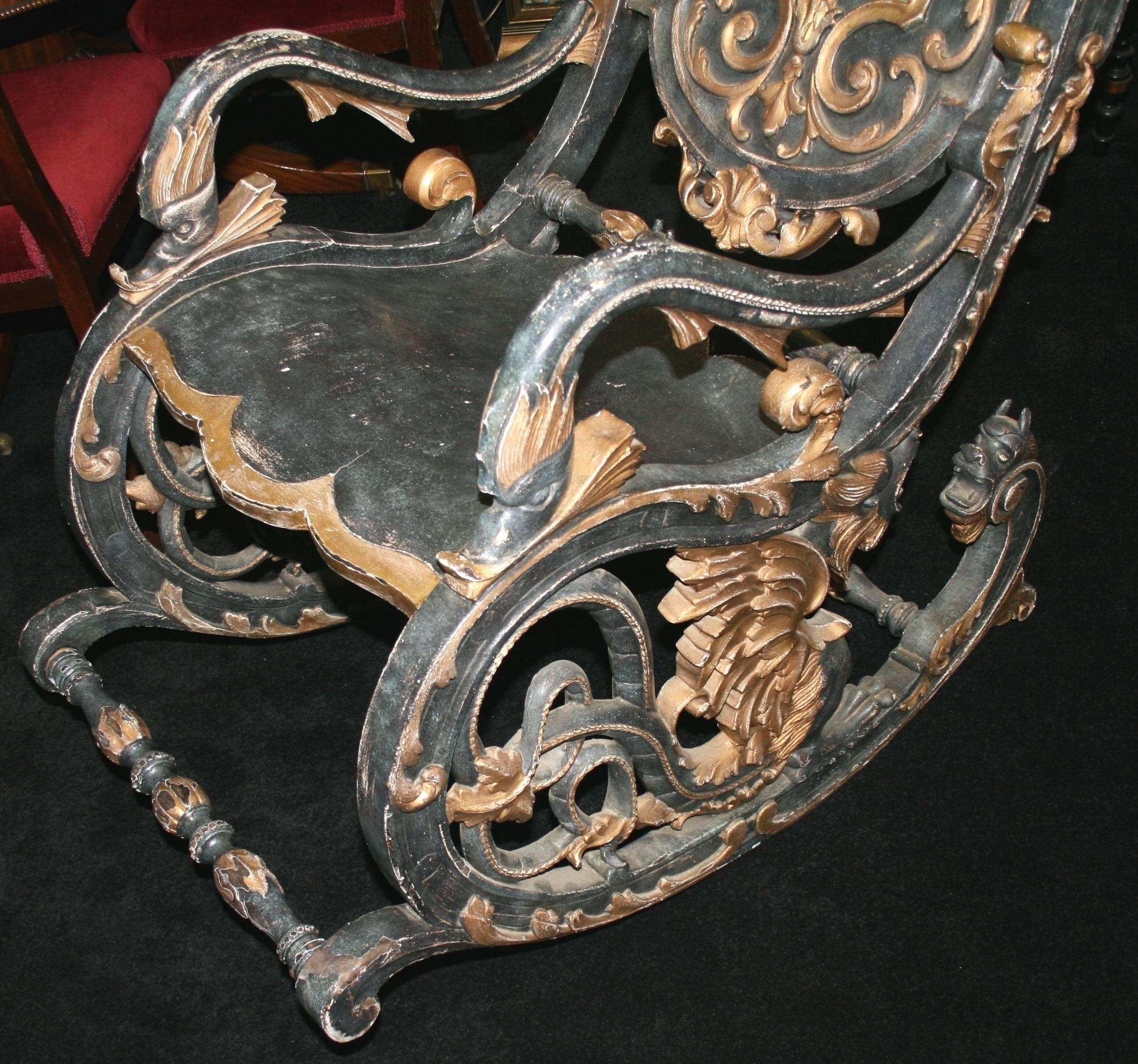 Heavily Carved 19th Century Sleigh Rocking Chair 2