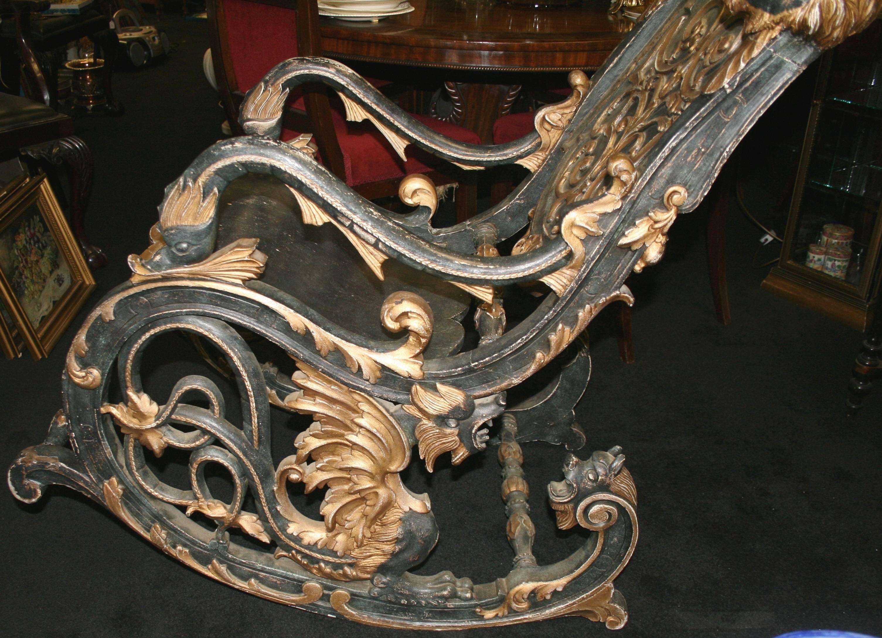 Heavily Carved 19th Century Sleigh Rocking Chair 3
