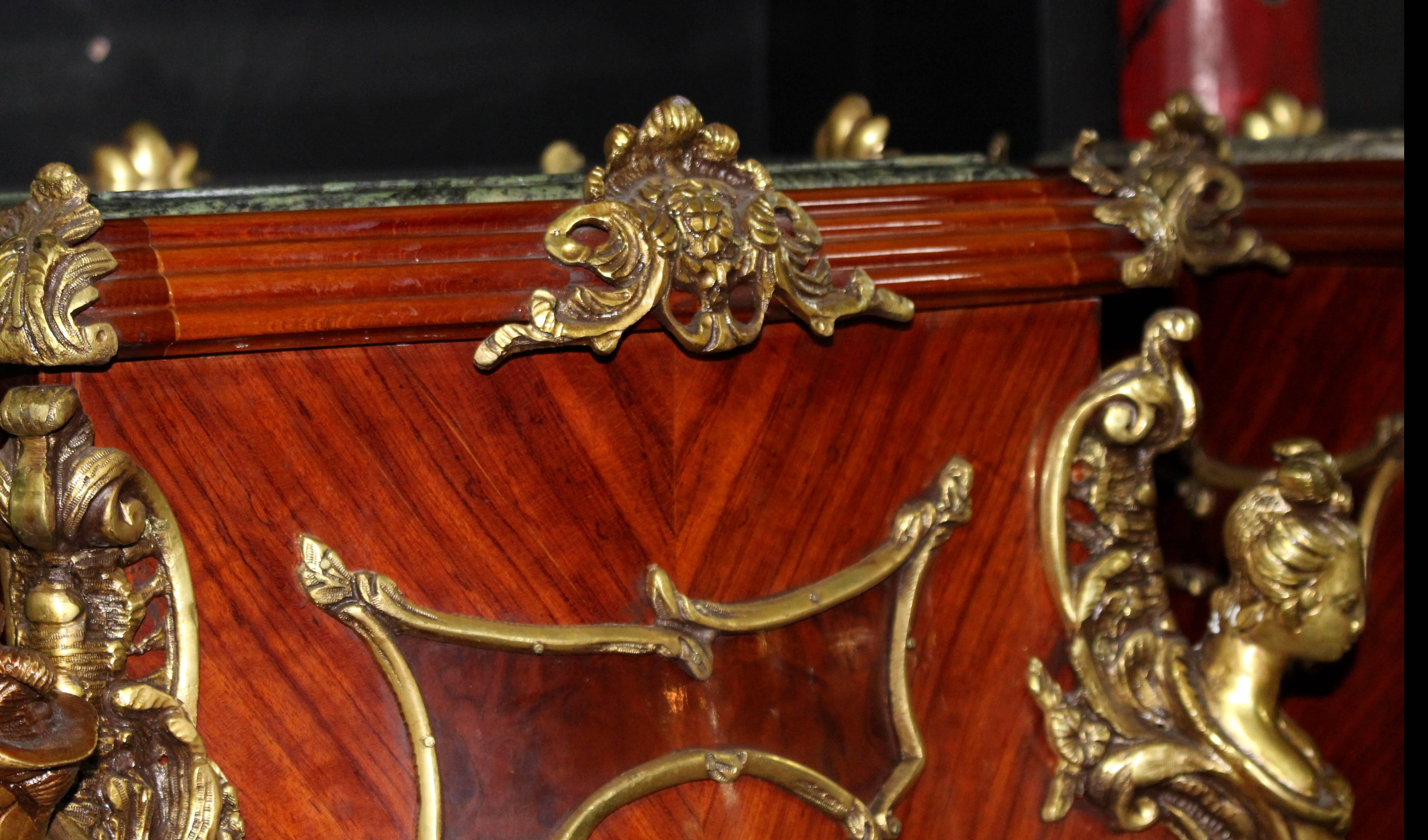 Pair of Louis XV Style Marble-Topped Ormolu-Mounted Inlaid Pedestals 2