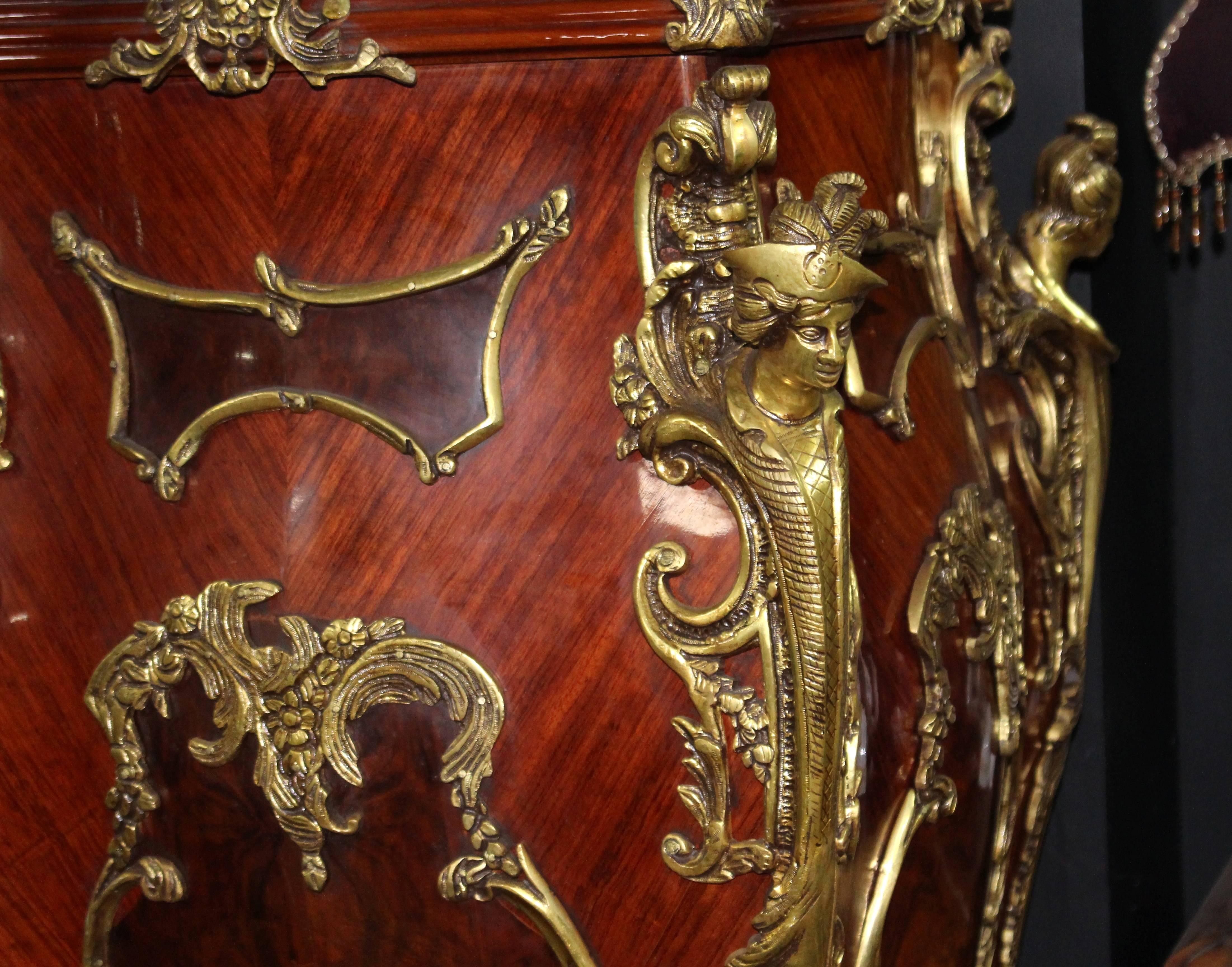 Pair of Louis XV Style Marble-Topped Ormolu-Mounted Inlaid Pedestals 3