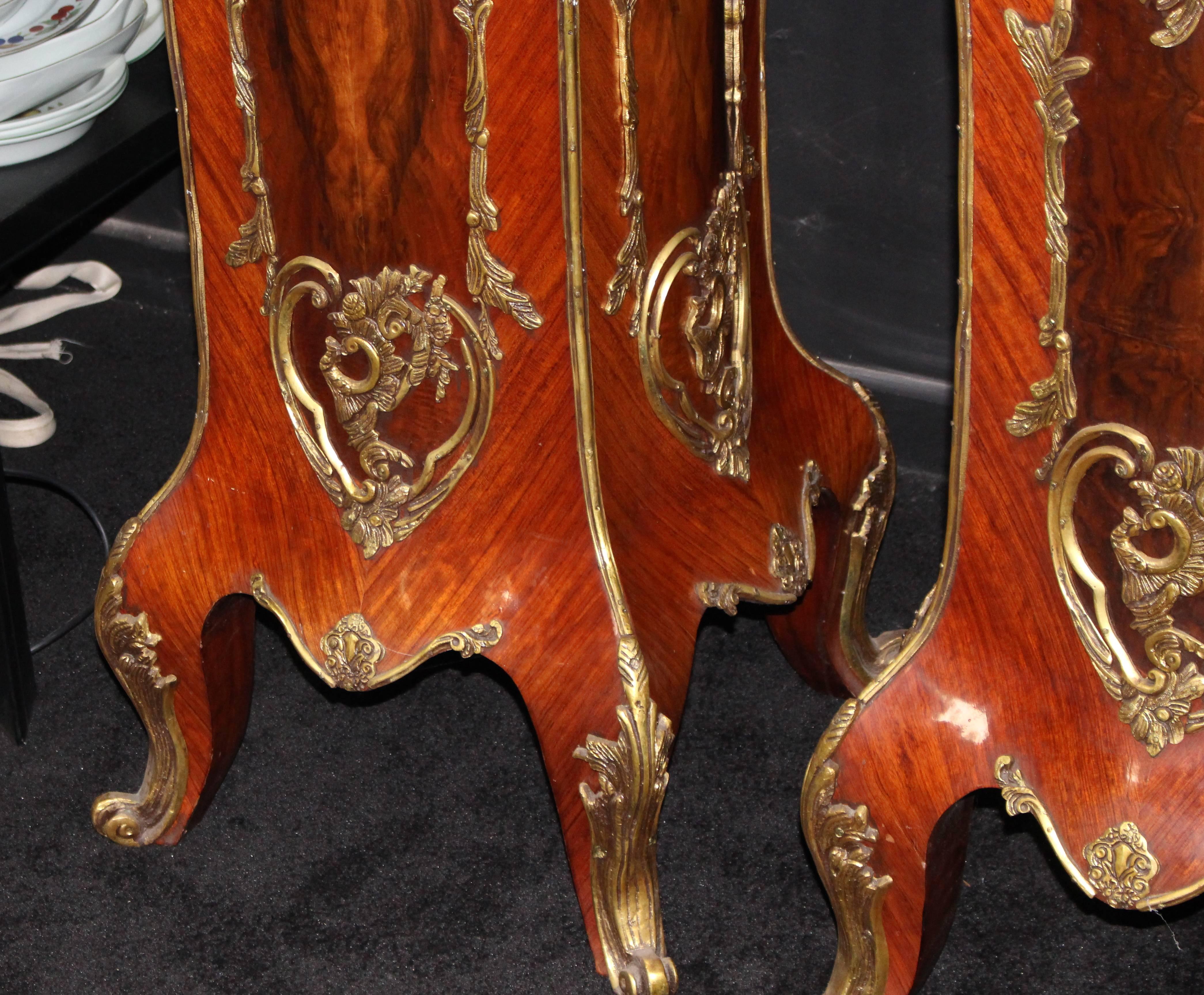 Pair of Louis XV Style Marble-Topped Ormolu-Mounted Inlaid Pedestals 6