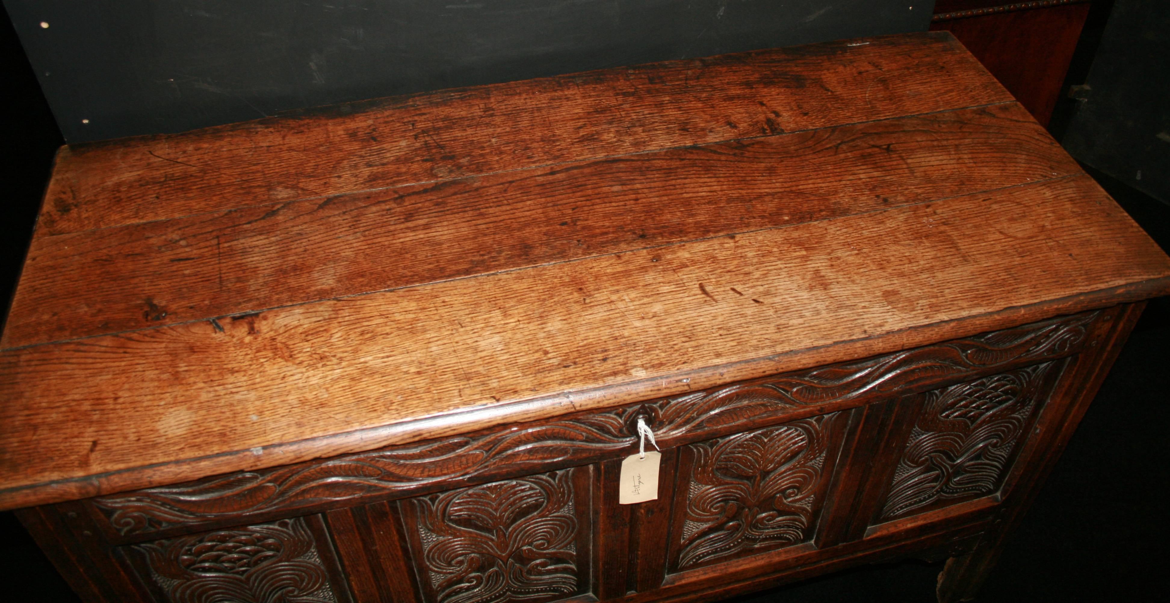 British Antique Oak Coffer Charles II, circa 1670