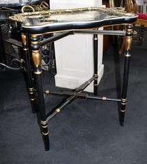 Black Lacquer and Gilt Chinoiserie Porcelain Serving Tray Table