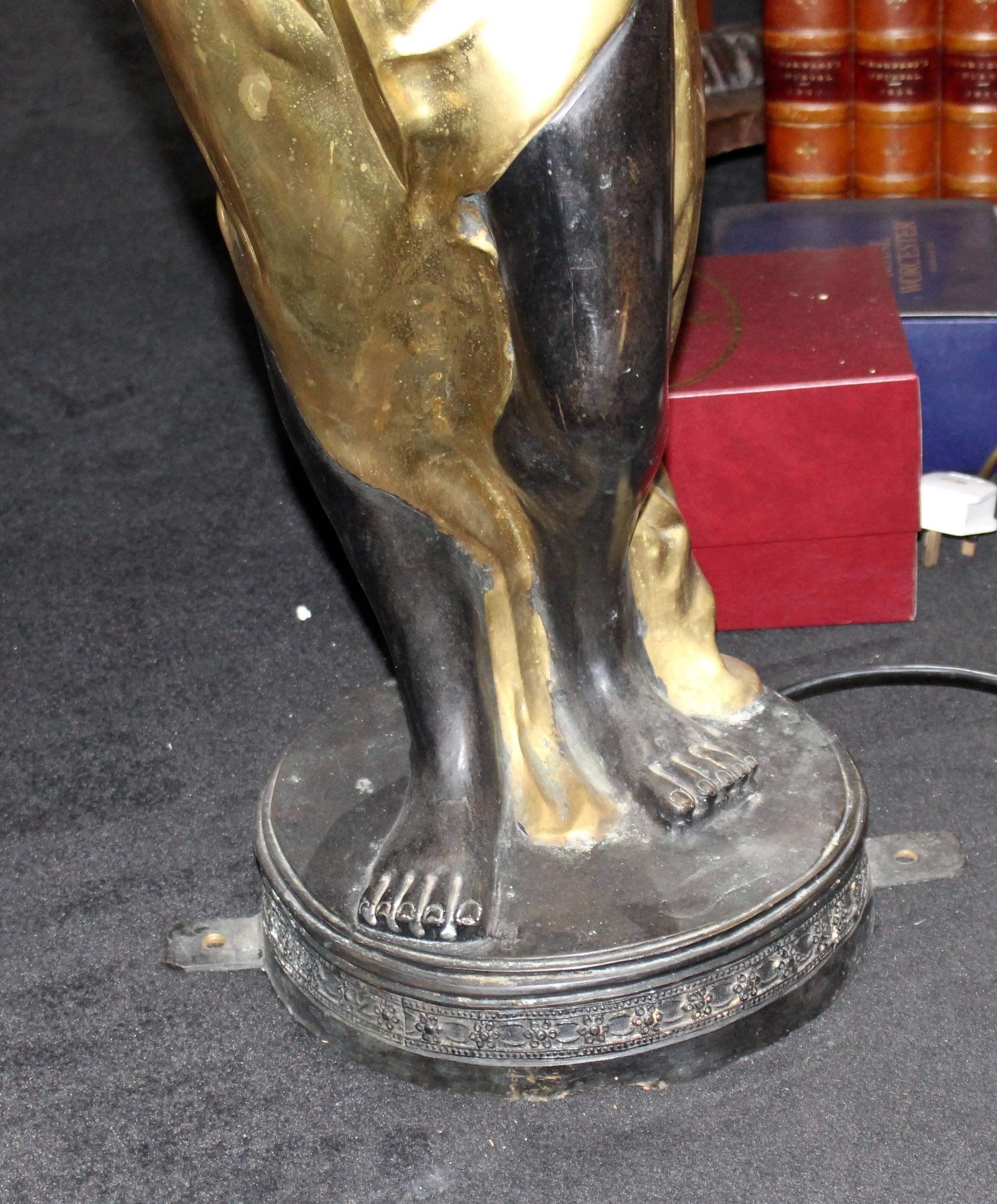 Bronze and Brass Antique Style Torch Bearer Maiden Standard Lamp 5