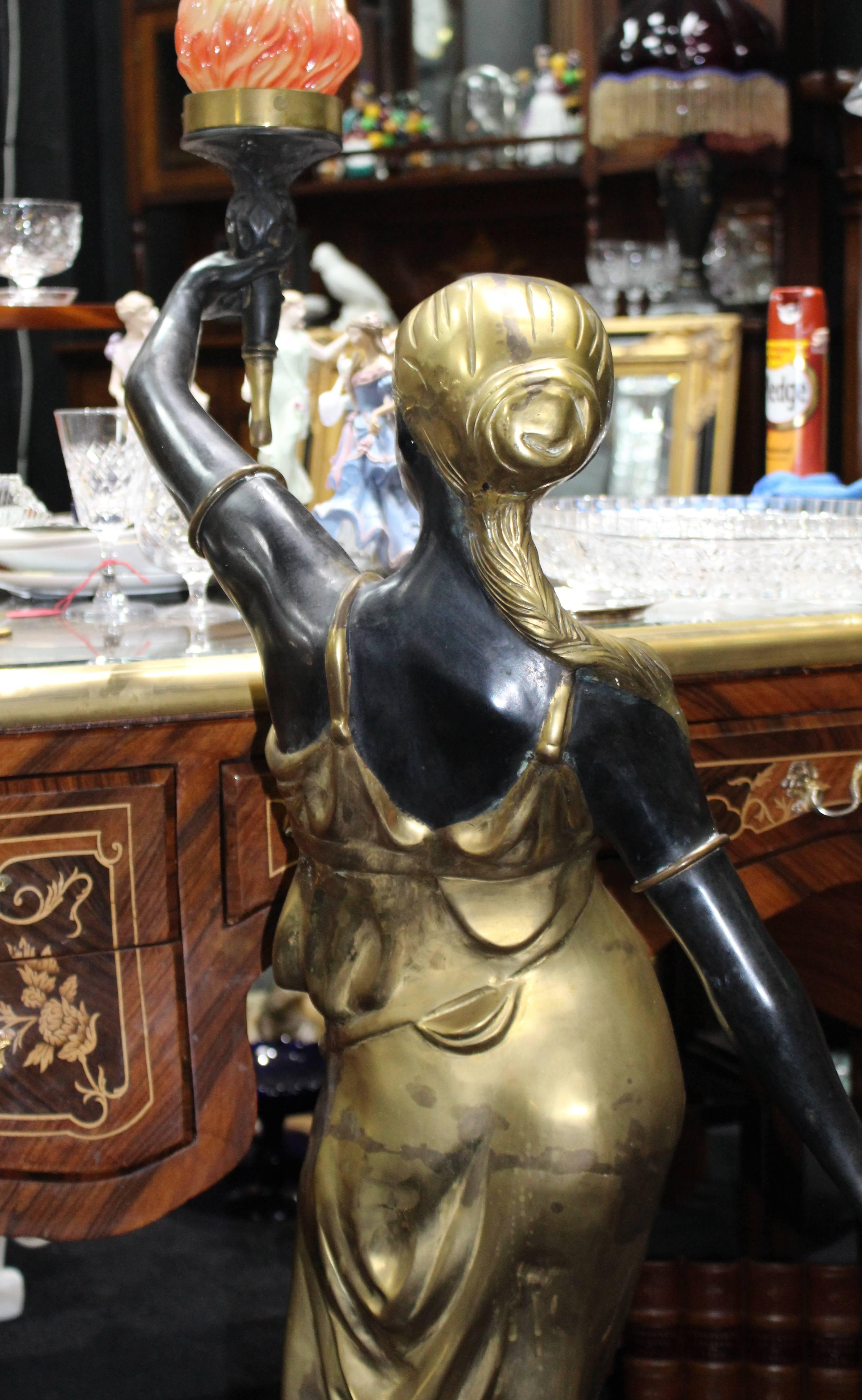 Bronze and Brass Antique Style Torch Bearer Maiden Standard Lamp 4