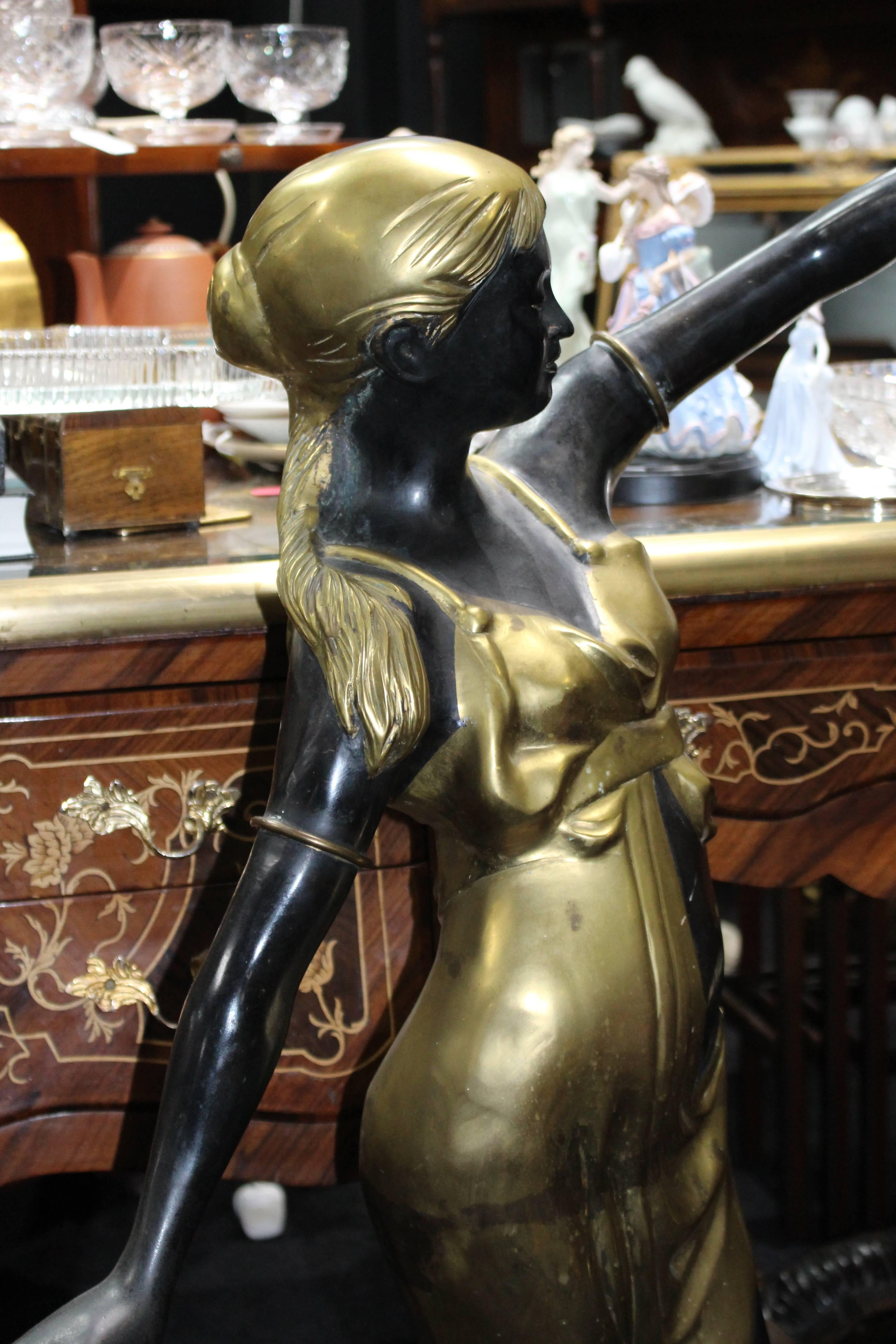 Bronze and Brass Antique Style Torch Bearer Maiden Standard Lamp 3