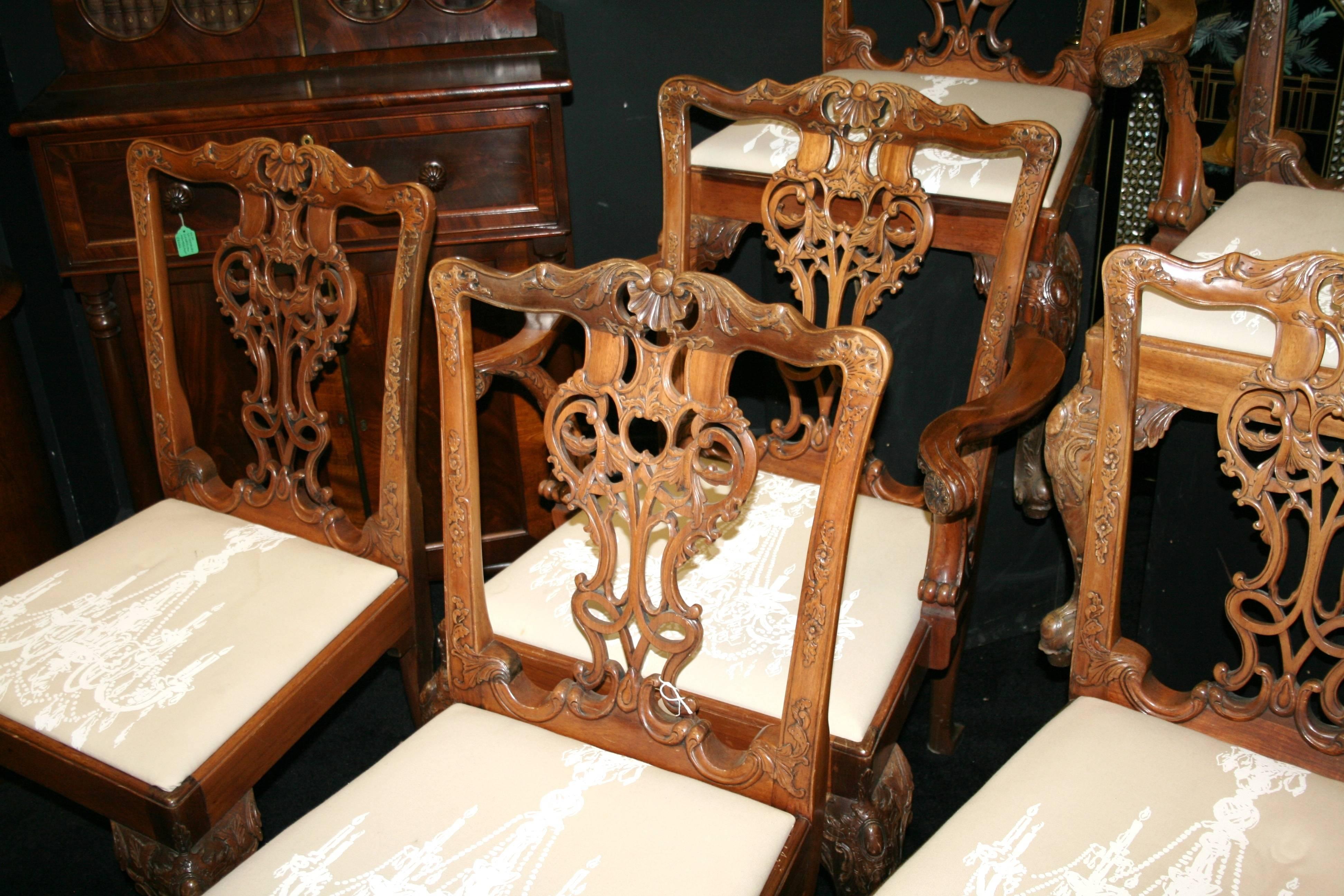 20th Century Set of Eight Chippendale Style Dining Chairs