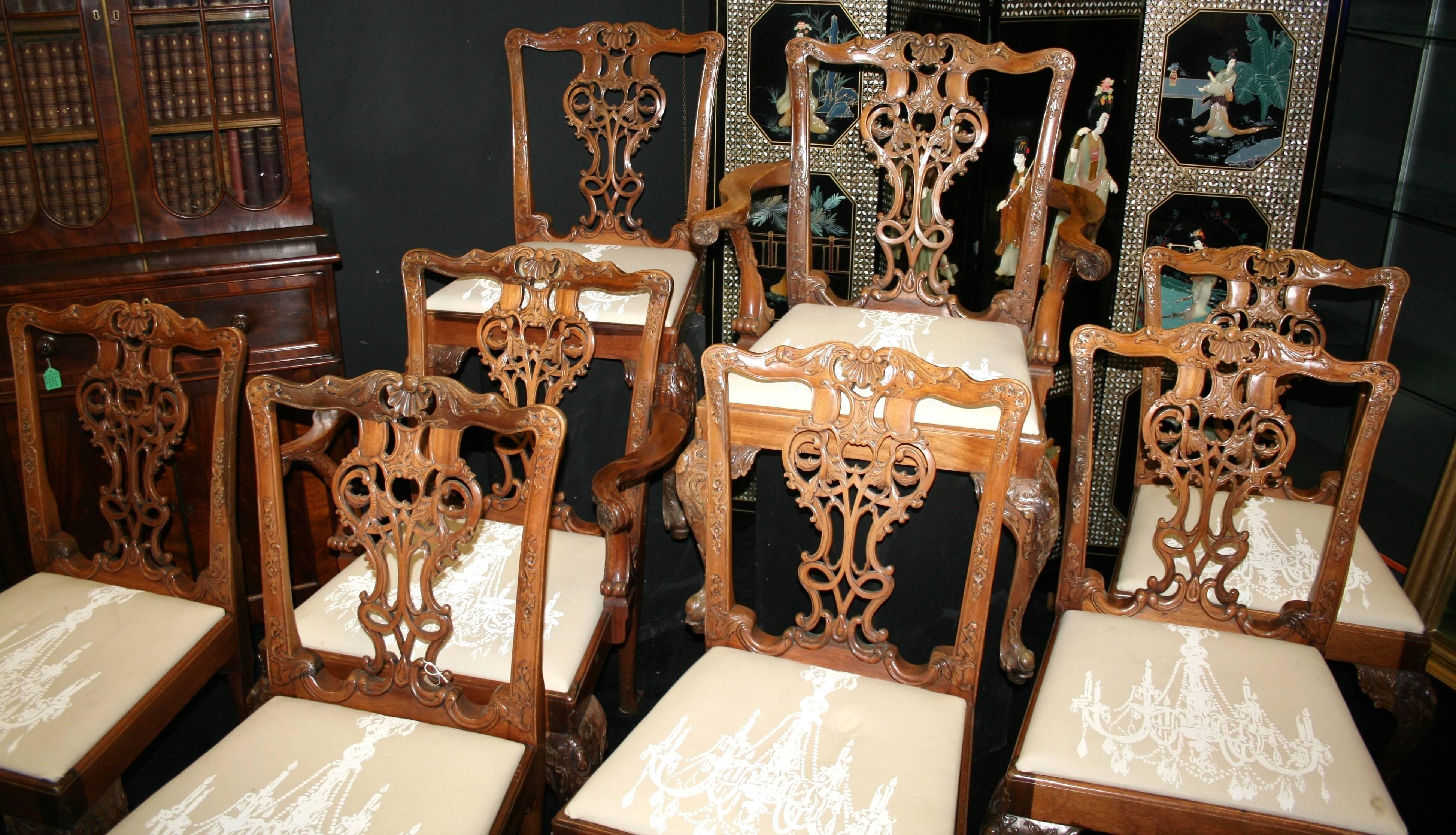 Set of Eight Chippendale Style Dining Chairs In Excellent Condition In Worcester, Worcestershire
