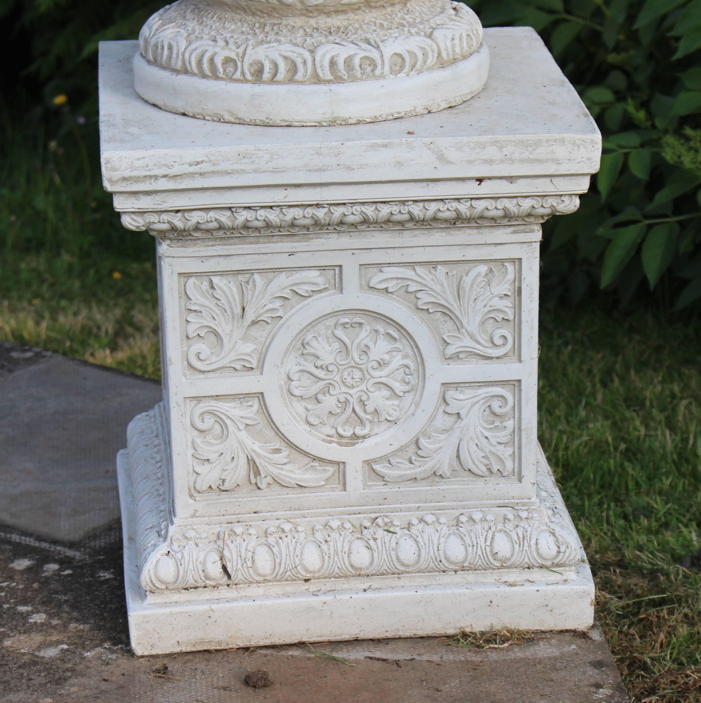 Pair of Heavy Composite Stone Ram's Head Garden Urns on Pedestals 4