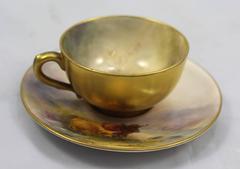 Royal Worcester Highland Cattle Miniature Cup and Saucer by Stinton, 1922