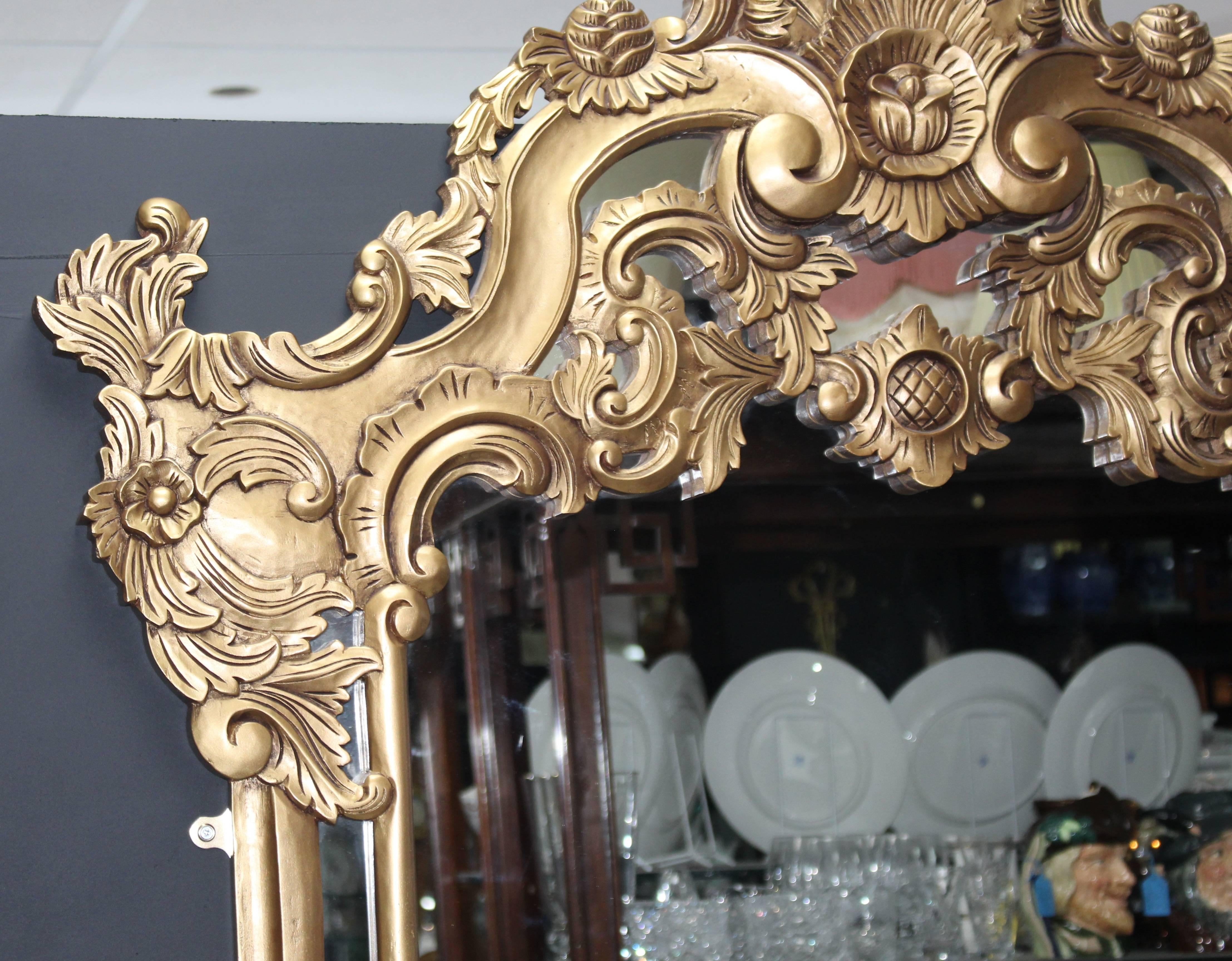 Pair of Carved Giltwood Marble-Topped Console Tables with Mirrors 1