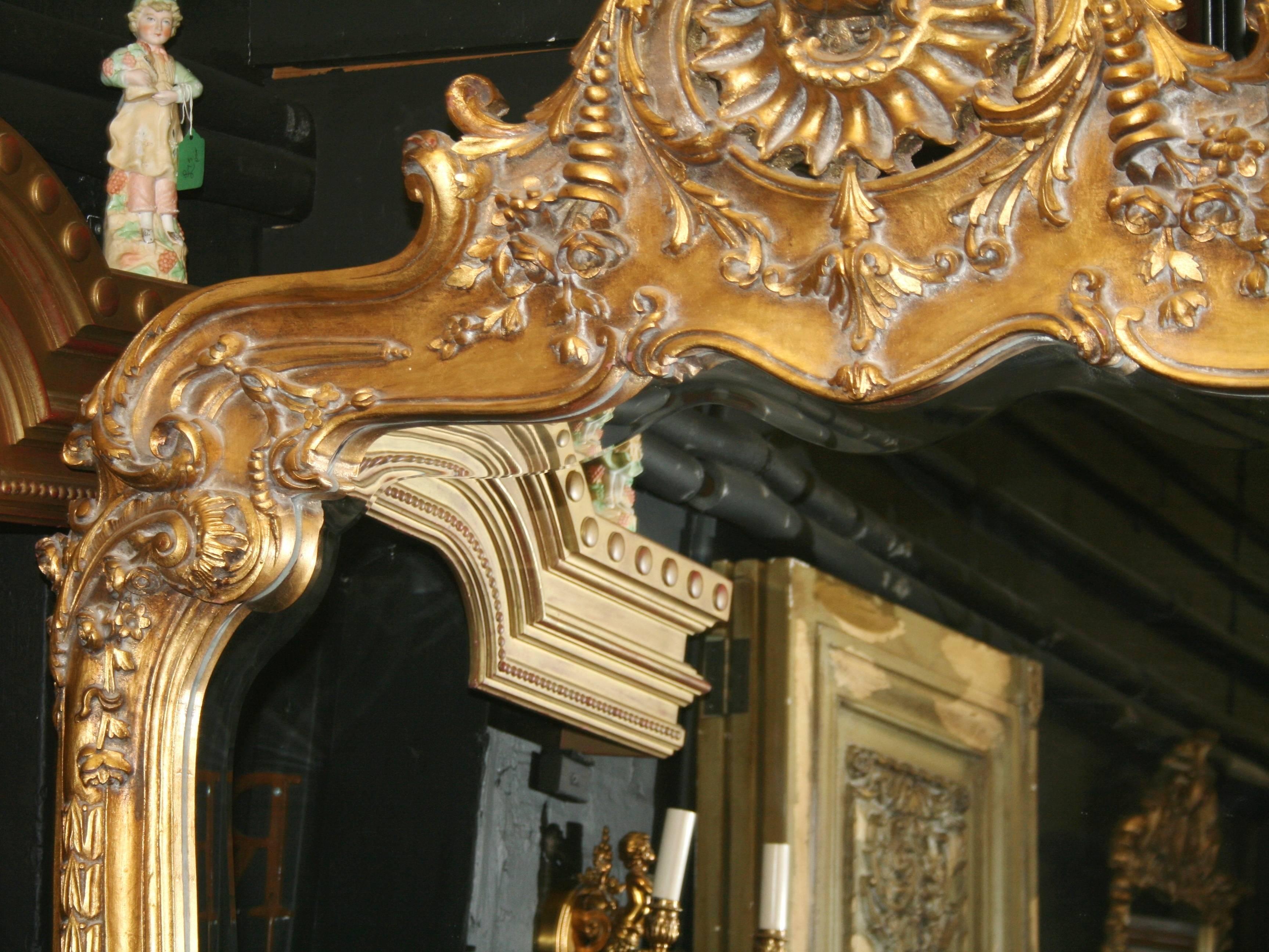 Giltwood Fine Pair of Hand-Carved Gilt Louis XV Style Mirrors