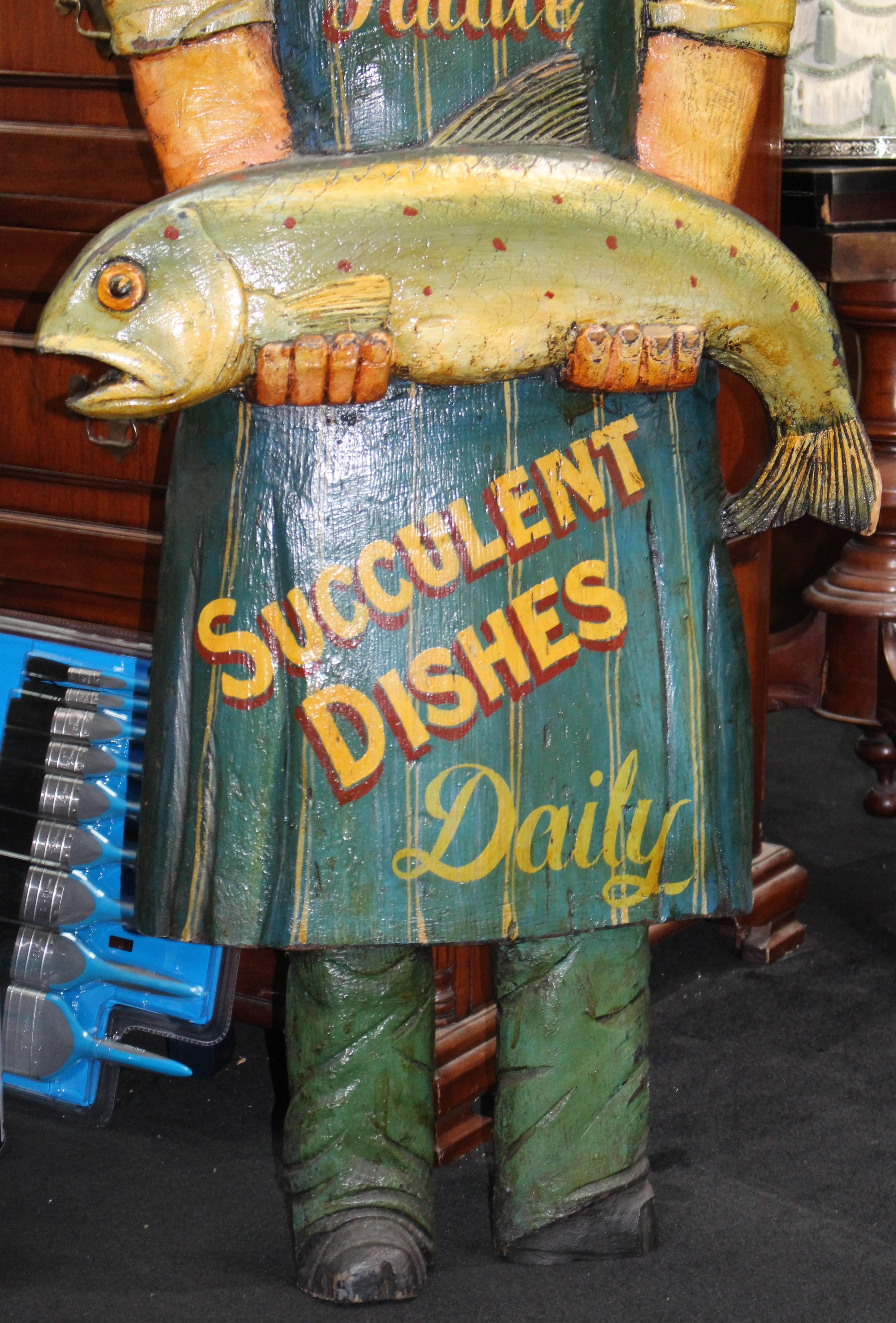 Hand-Carved Painted Fishmonger Sign Display 1