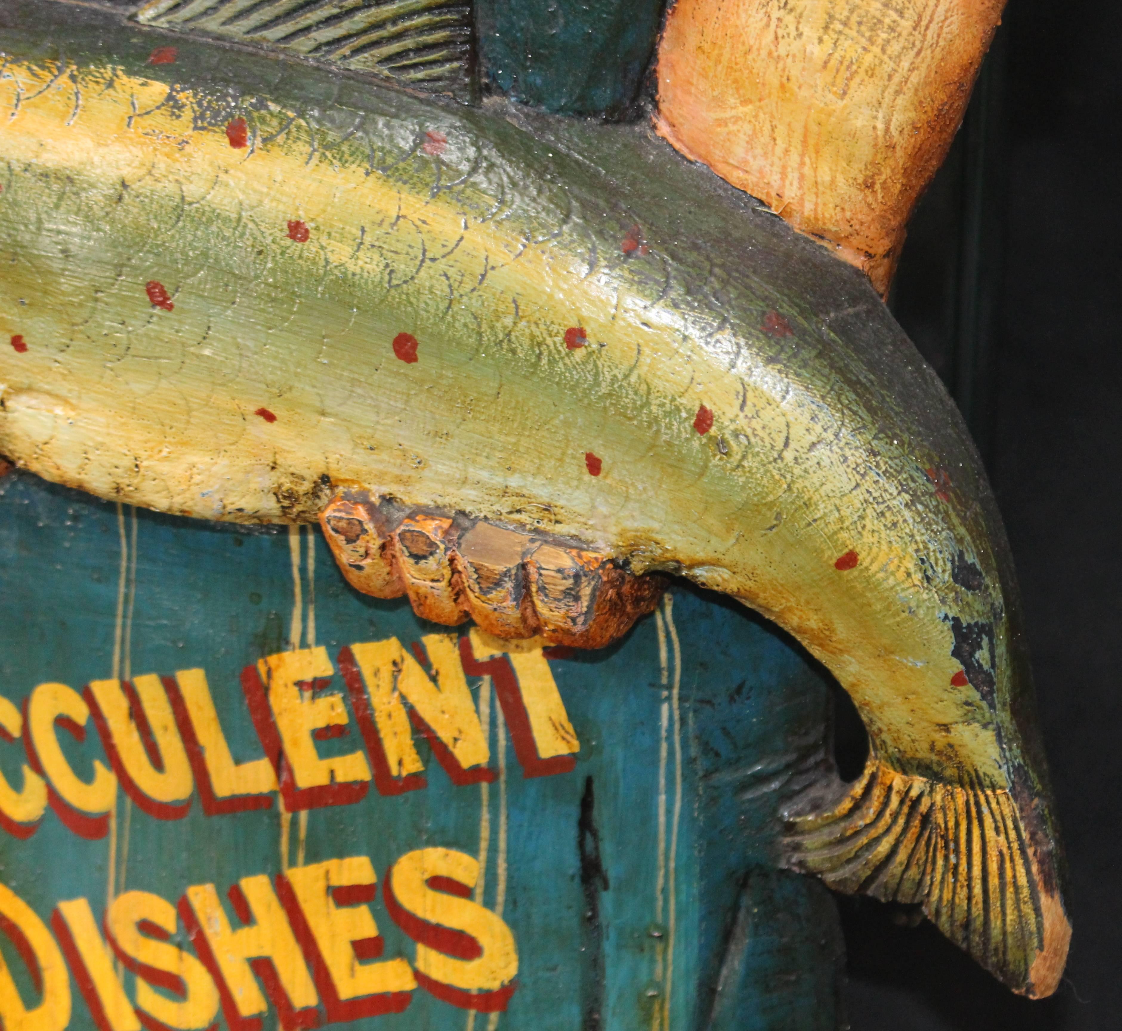 Hand-Carved Painted Fishmonger Sign Display 3