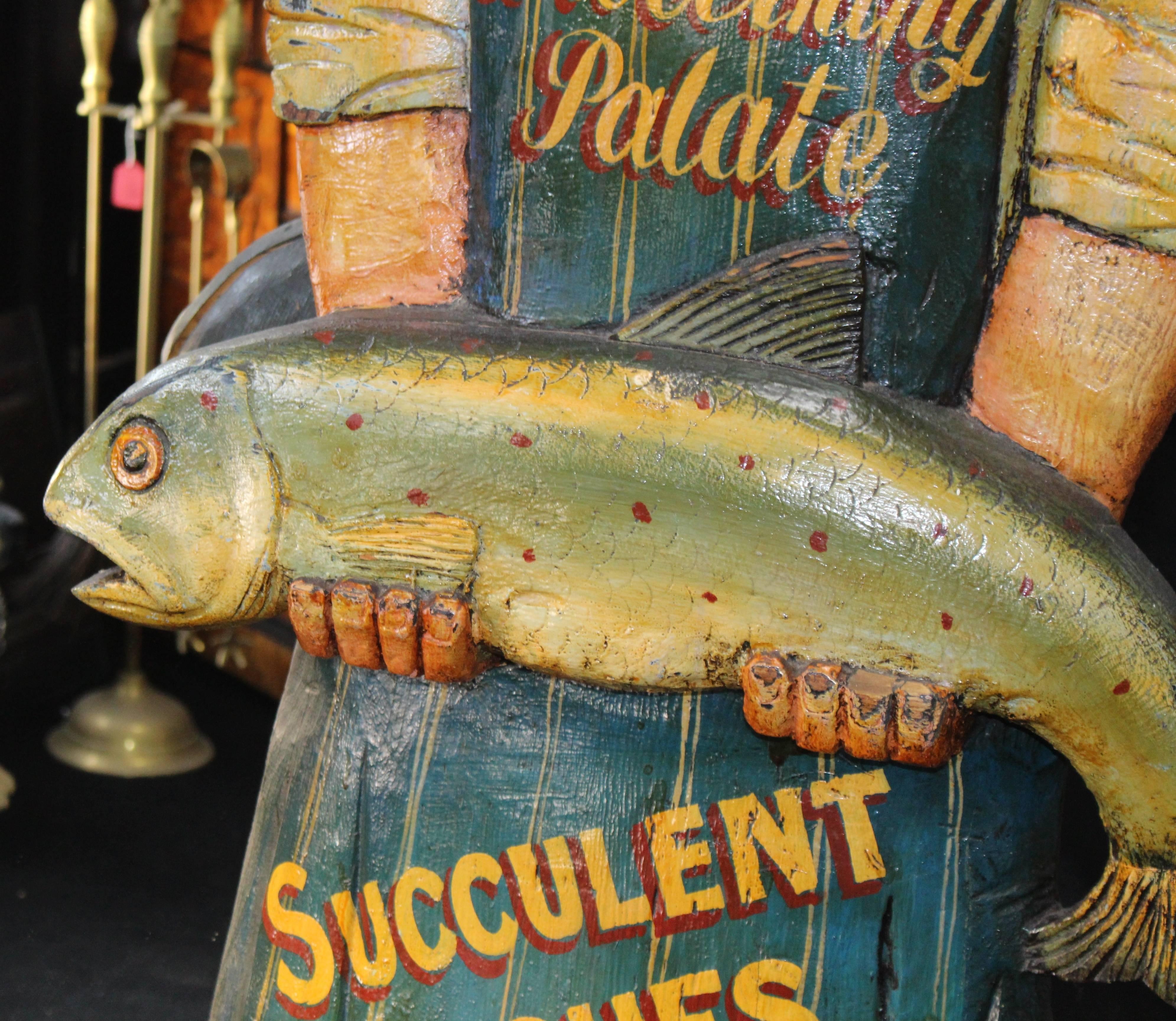 Hand-Carved Painted Fishmonger Sign Display 2