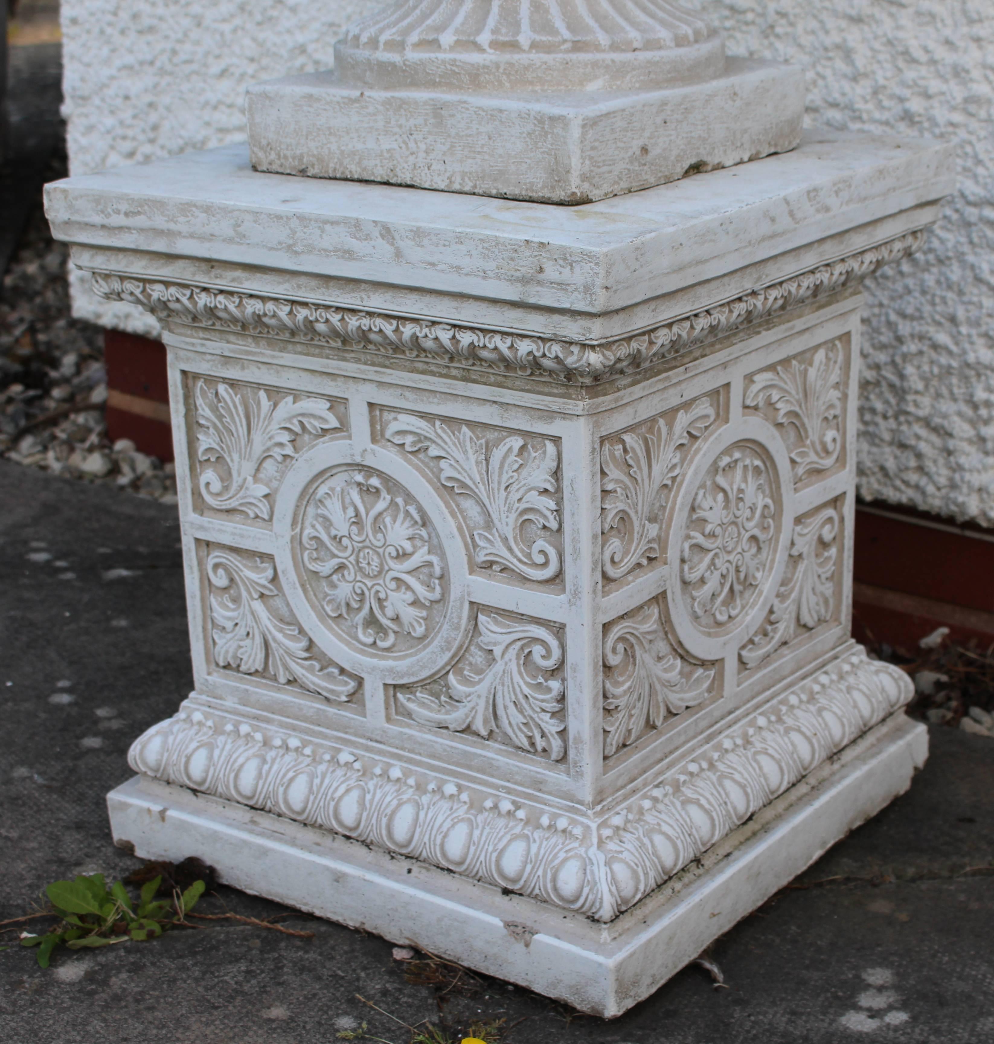 Pair of Heavy Composite Stone Garden Urns on Pedestals 1