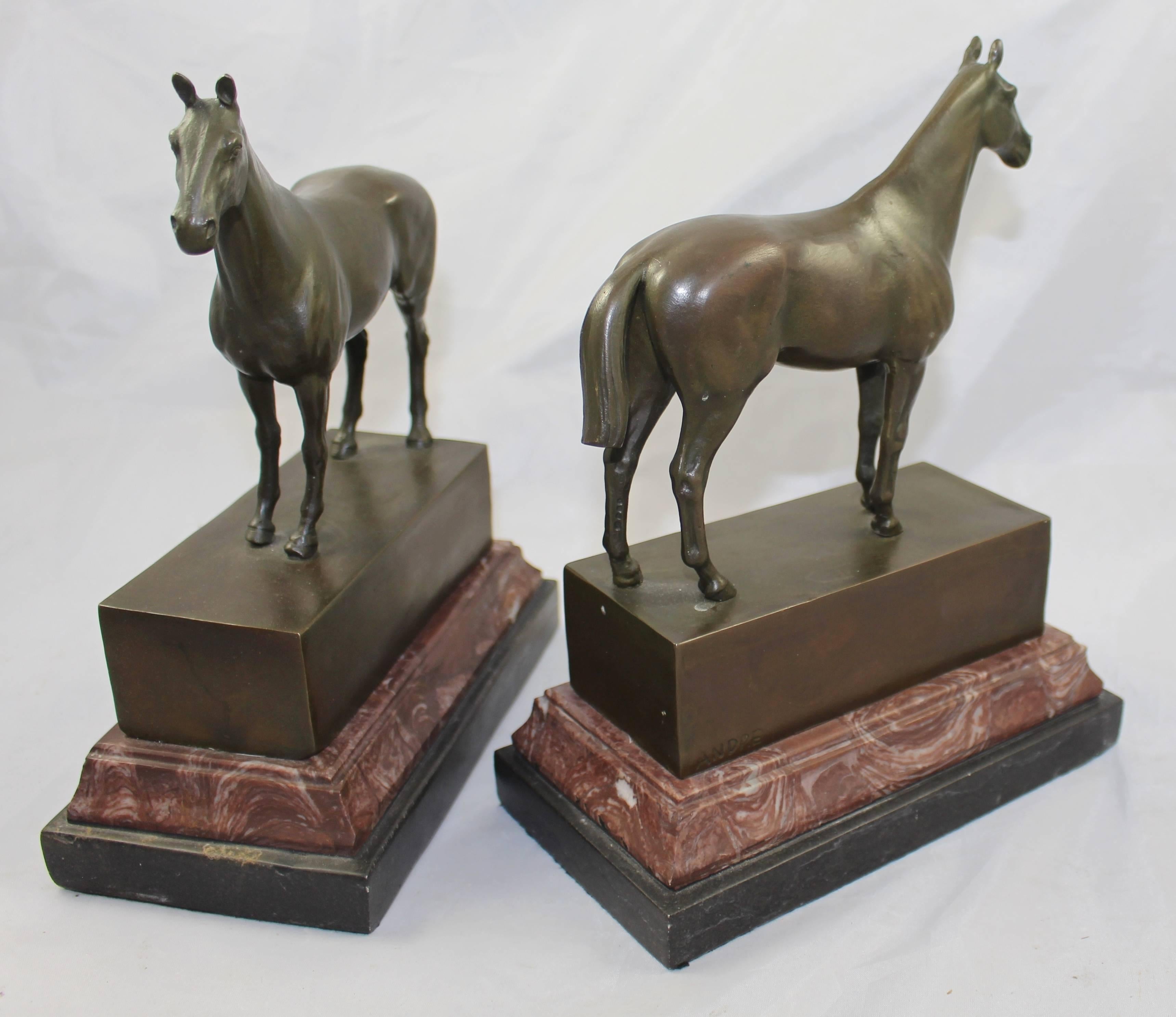 Pair of Bronze and Marble Horse Bookends 3