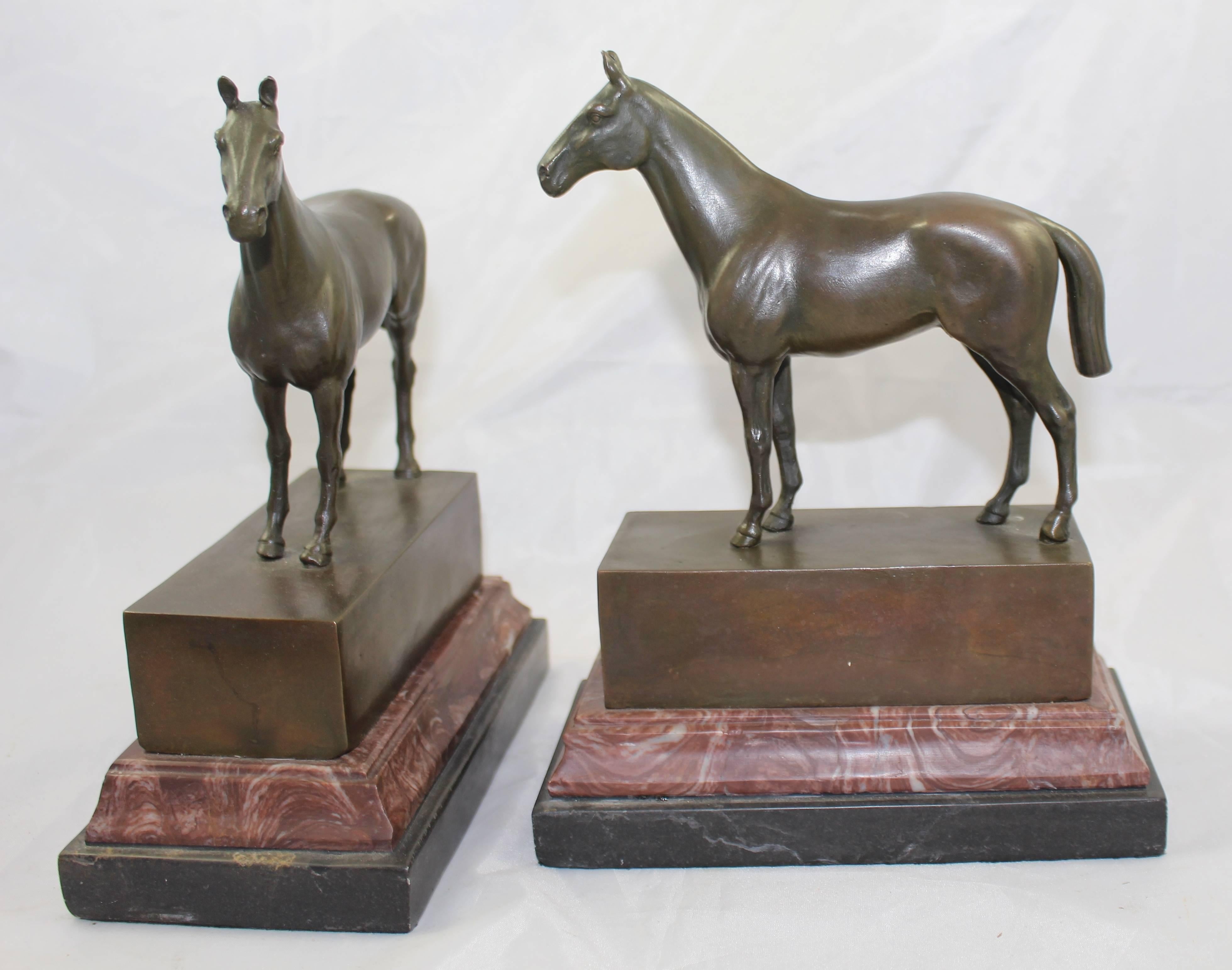 Pair of Bronze and Marble Horse Bookends 2