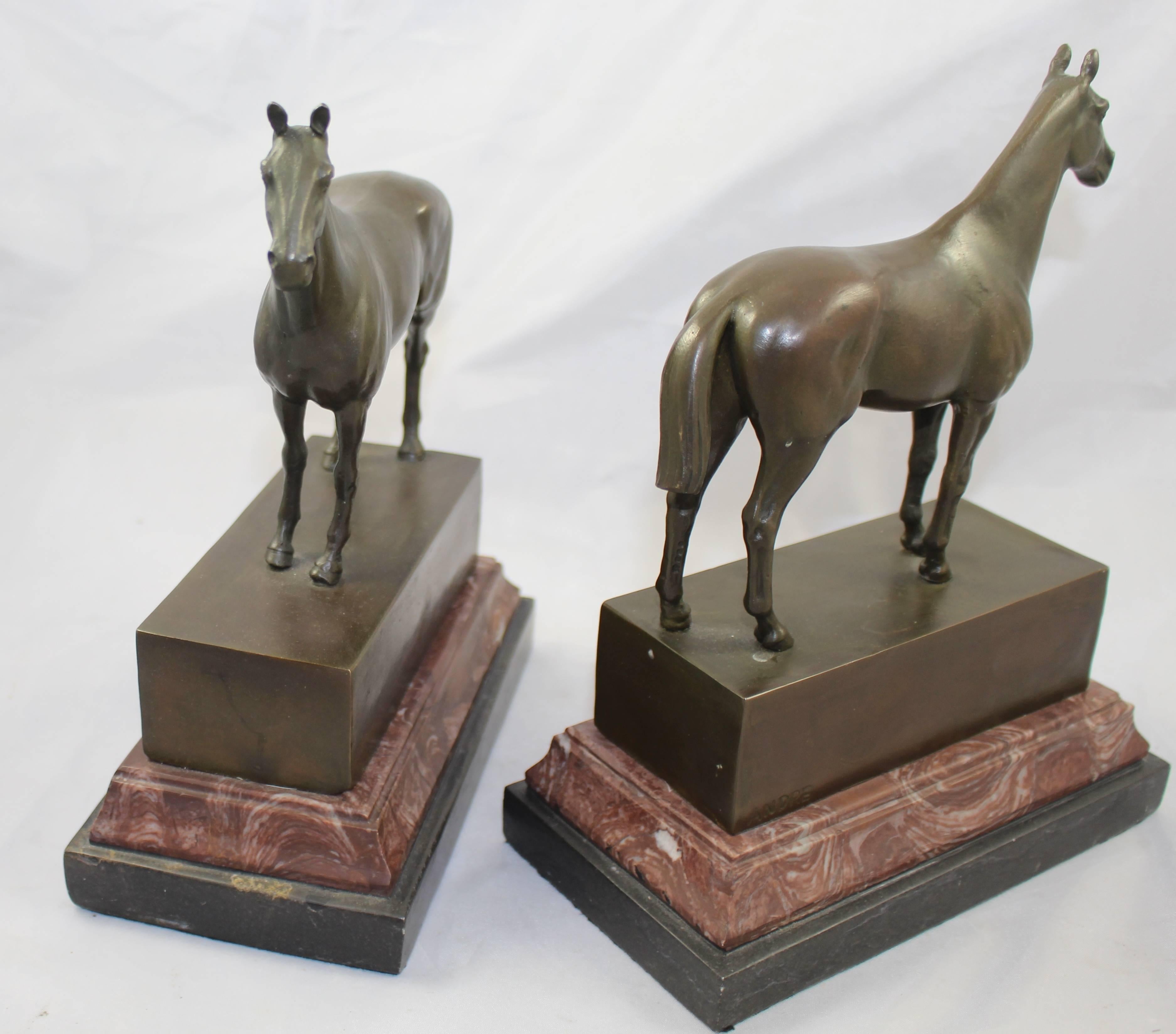 Pair of Bronze and Marble Horse Bookends 4