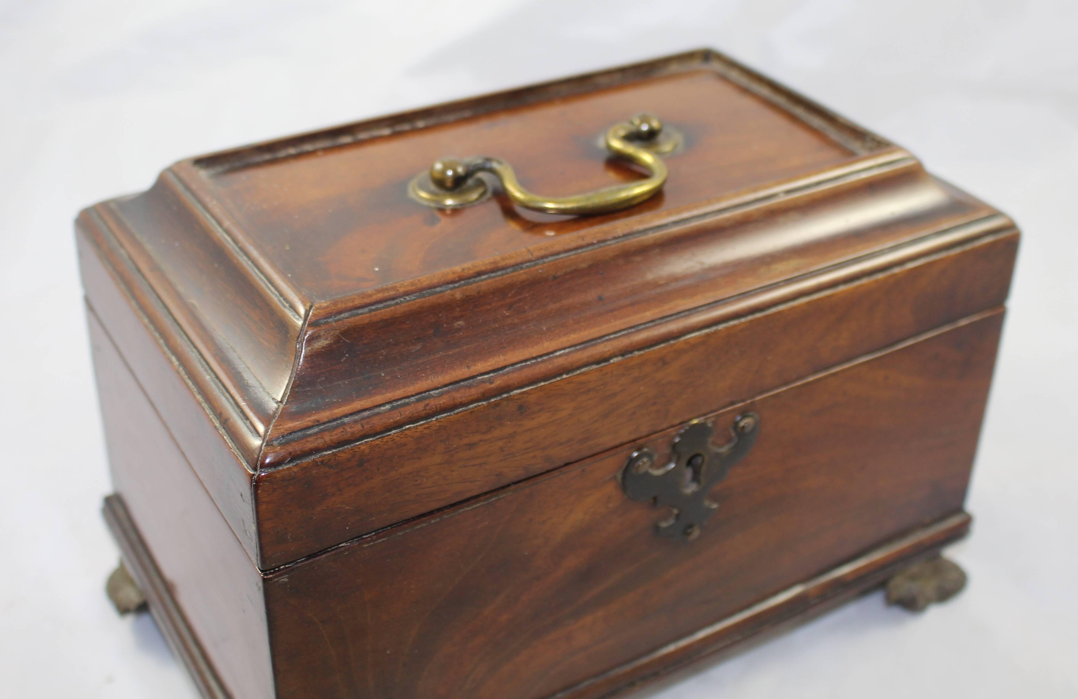 18th Century and Earlier Georgian Mahogany Caddy Writing Box on Brass Feet