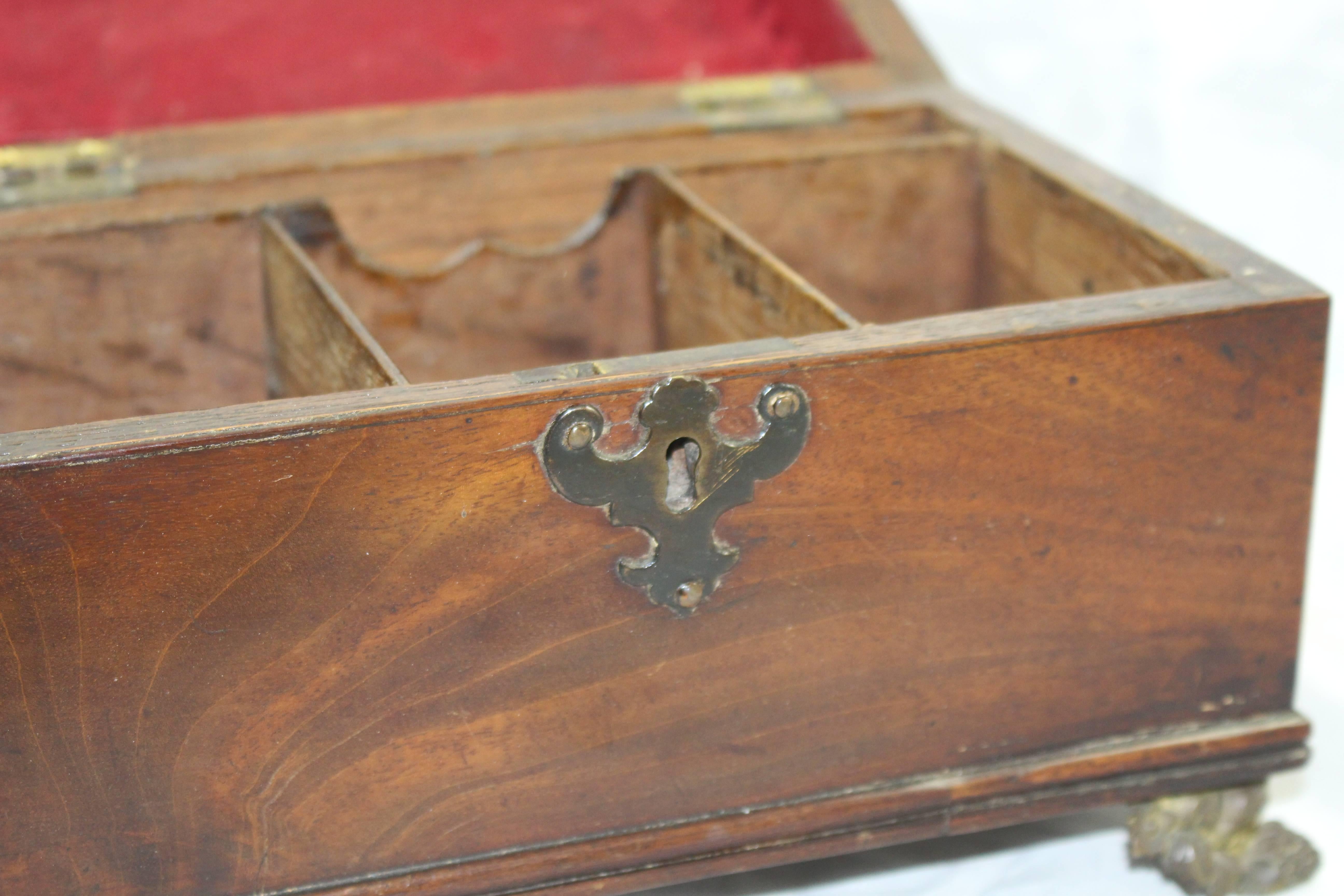 Georgian Mahogany Caddy Writing Box on Brass Feet 3