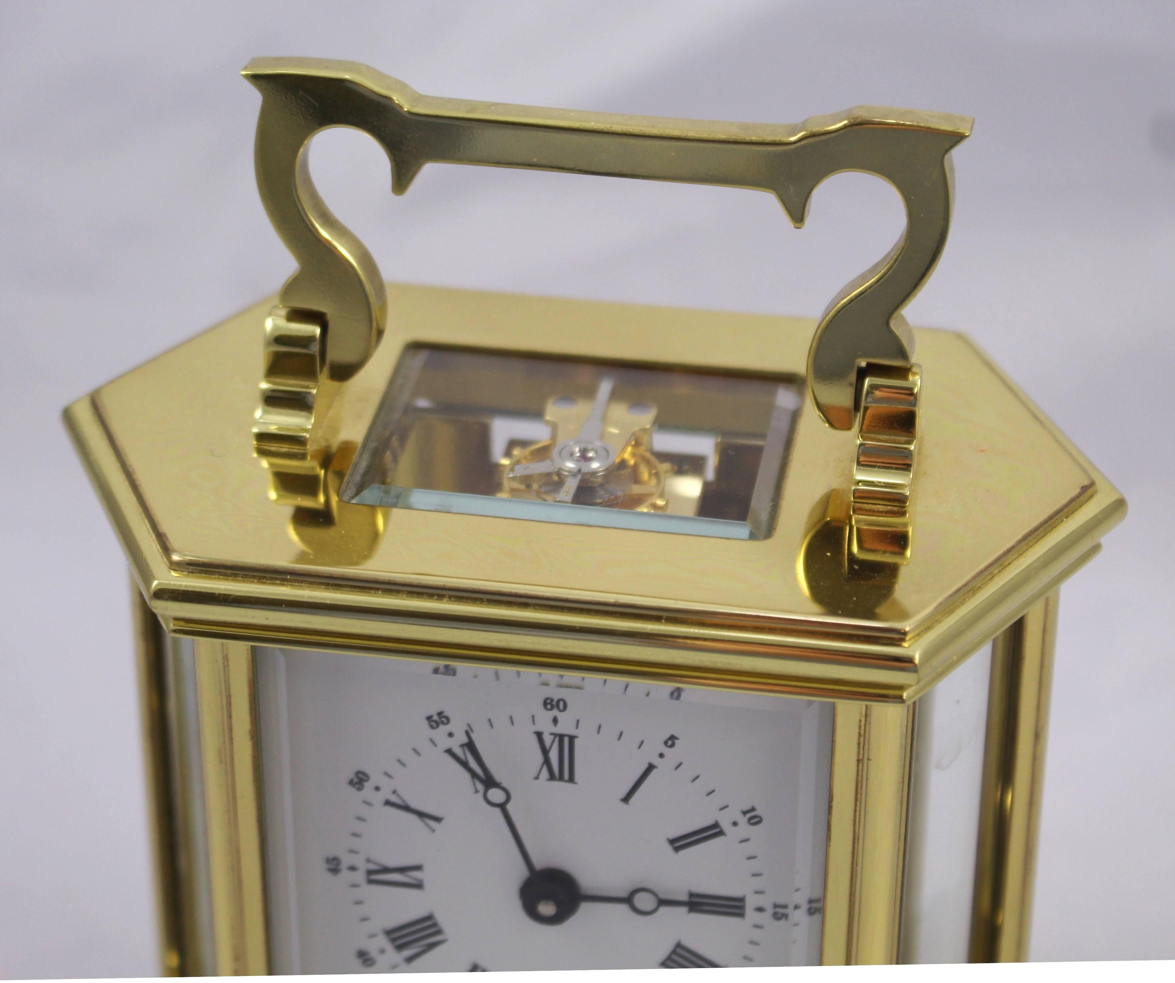 Woodford England Hexagonal Gold-Plated Mechanical Carriage Clock In Excellent Condition In Worcester, Worcestershire