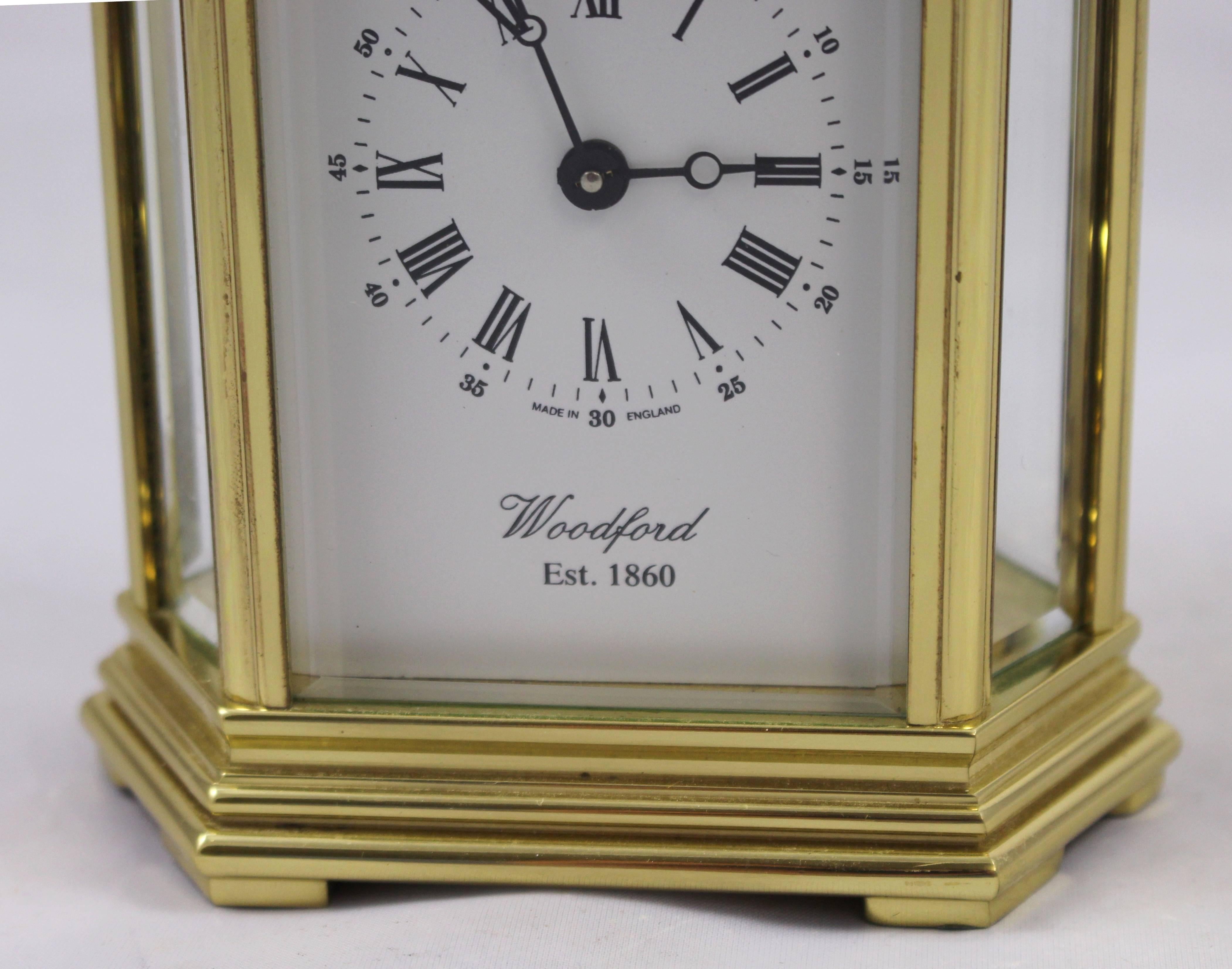 Gold Plate Woodford England Hexagonal Gold-Plated Mechanical Carriage Clock