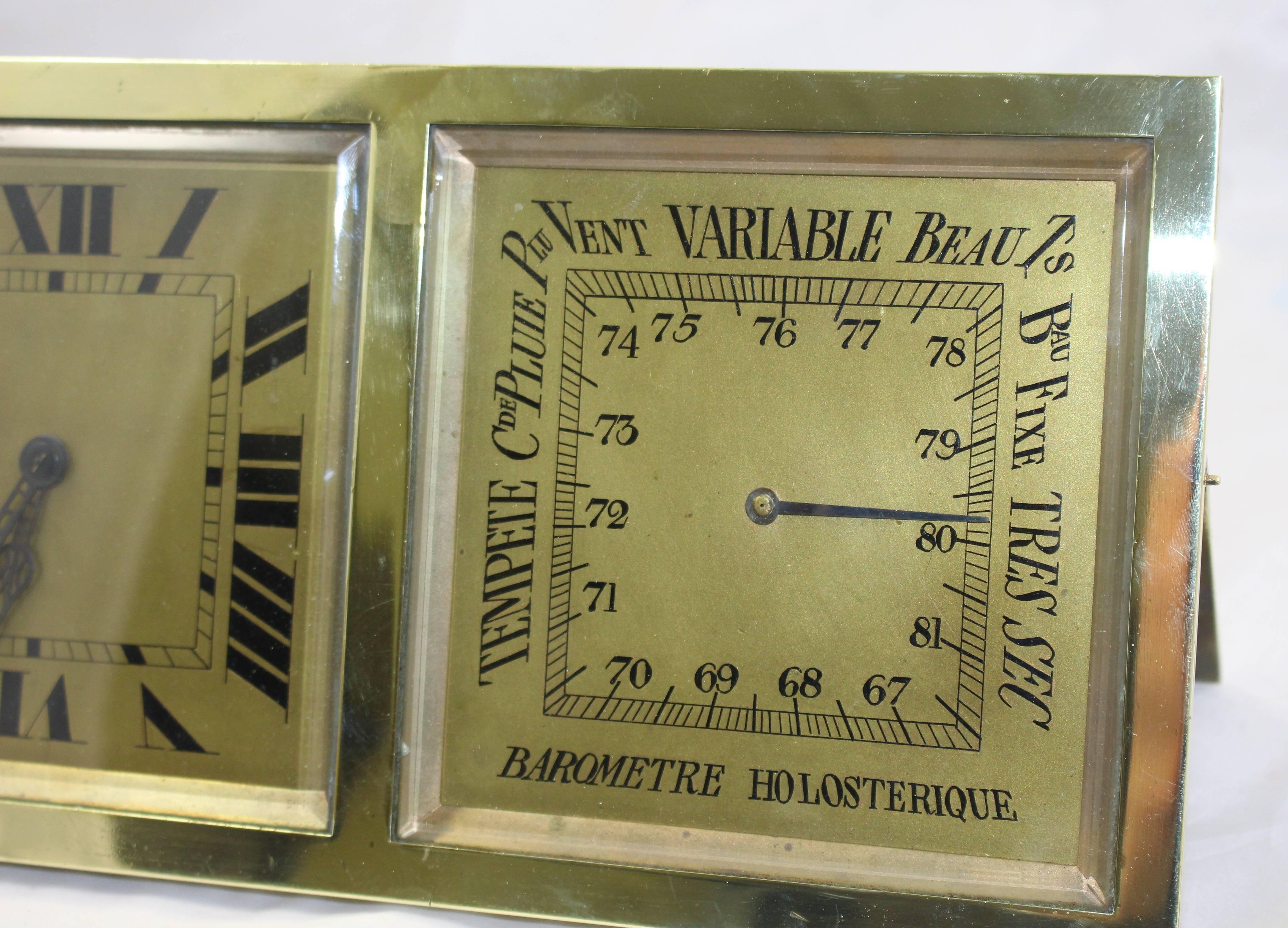 Antique French Brass Desk Clock Barometer by CH Depose In Excellent Condition In Worcester, Worcestershire