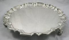 Fine Edwardian Sterling Silver Salver Footed Tray Fully Hallmarked London, 1908