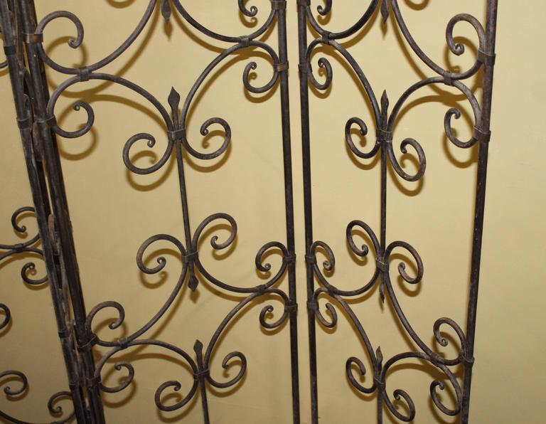Set of Three Quality Heavy Old Wrought Iron Four Fold Screens For Sale