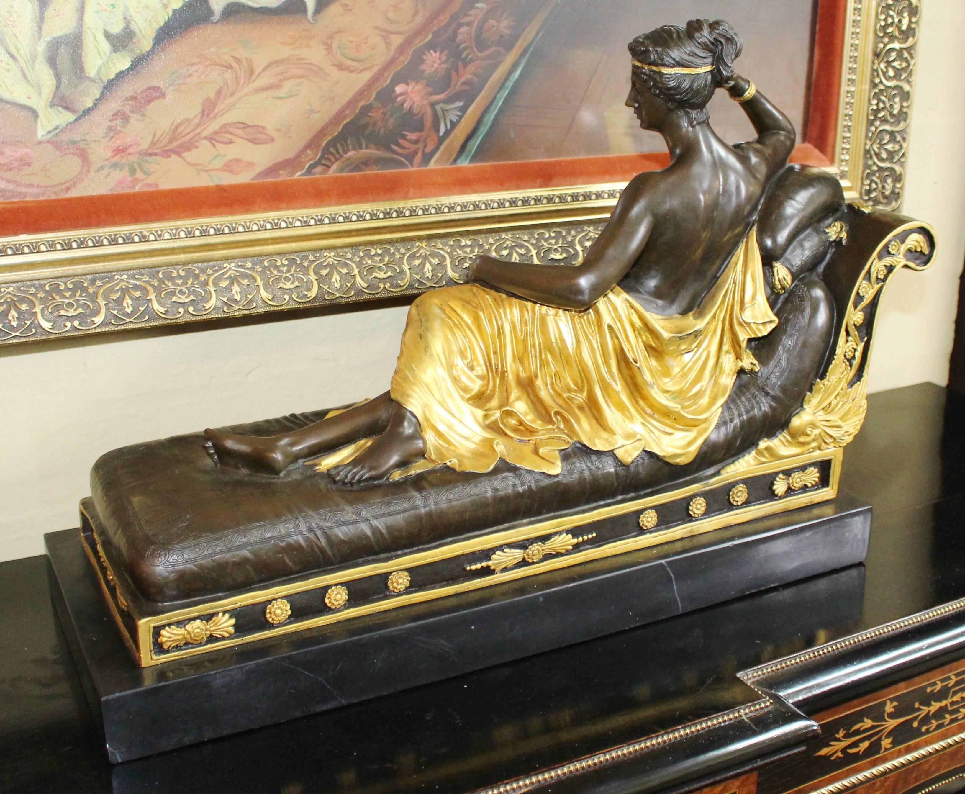 Classical Style Reclining Bronze Figure on Marble Base 6